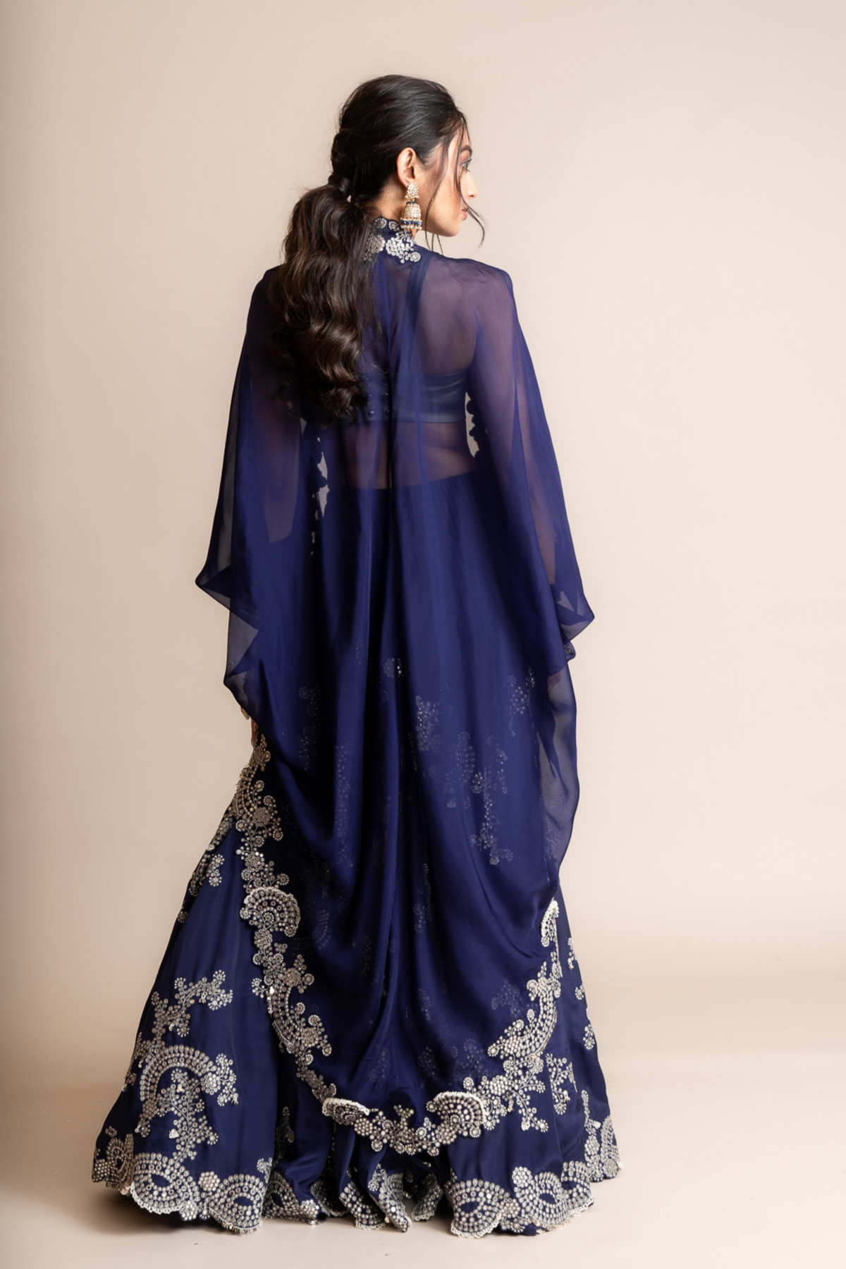 Navy Blue Embroidered Lehenga Set