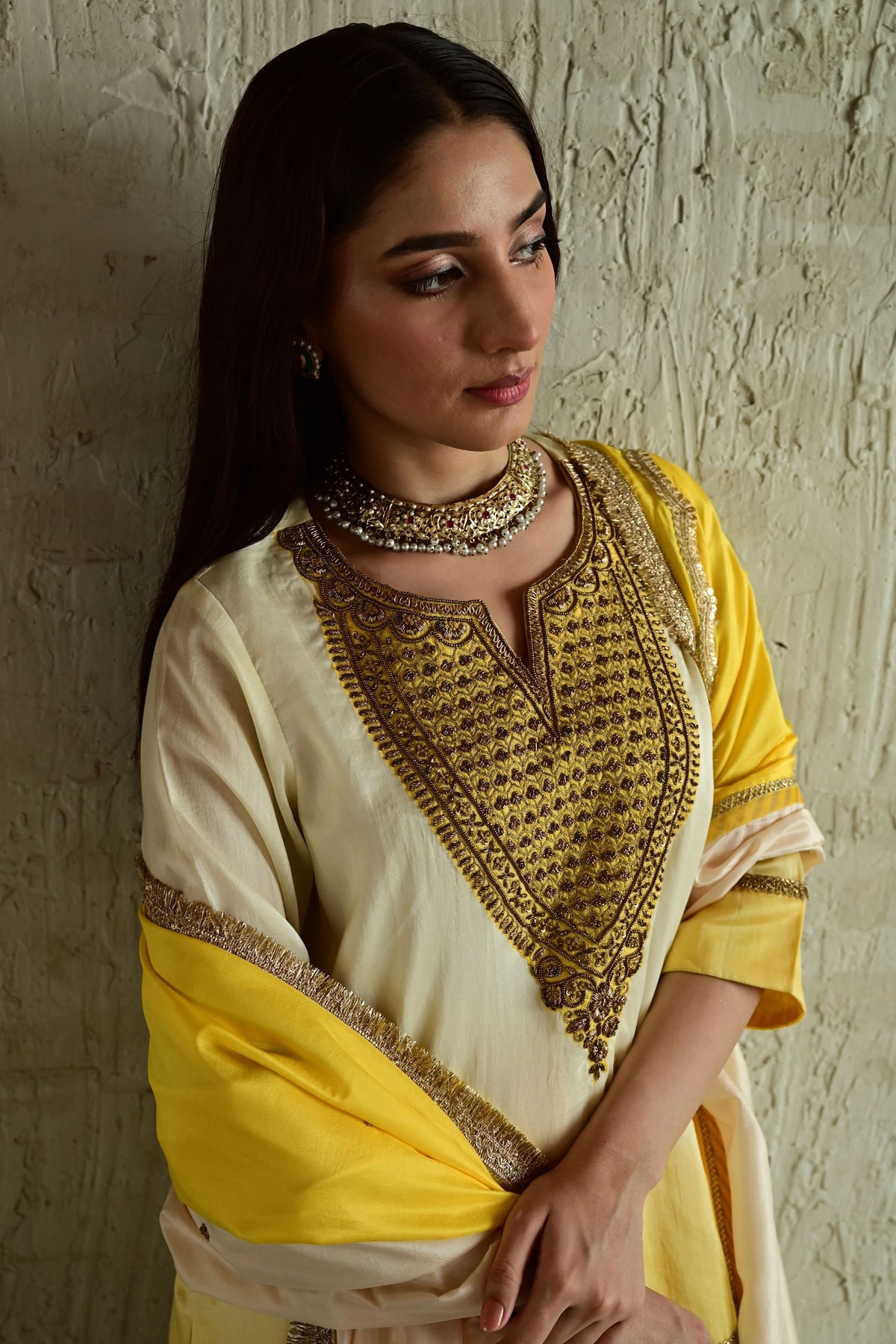 Golden Yellow Ghevar Kurta Set