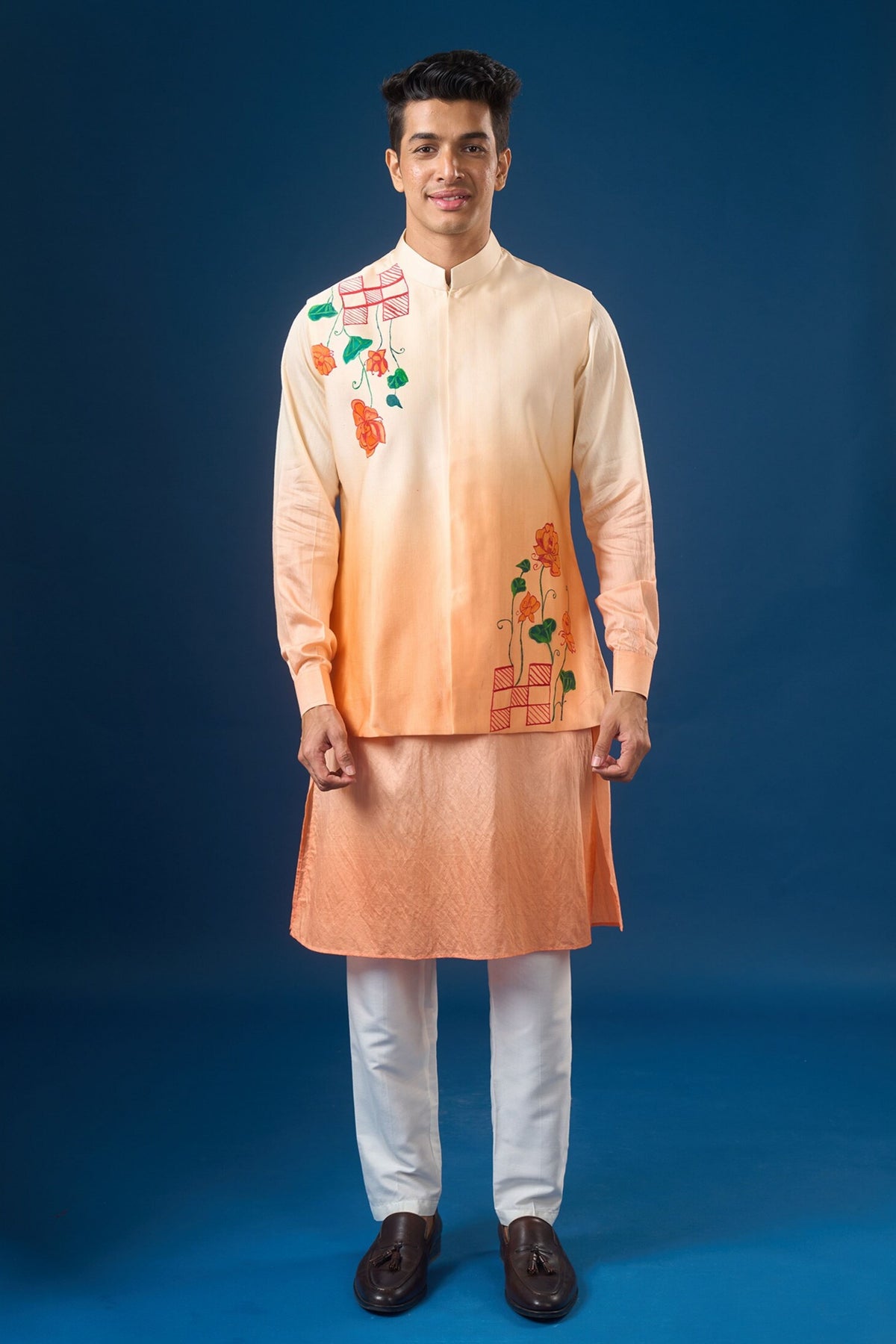 Peach Ombre Kurta-bundi Set