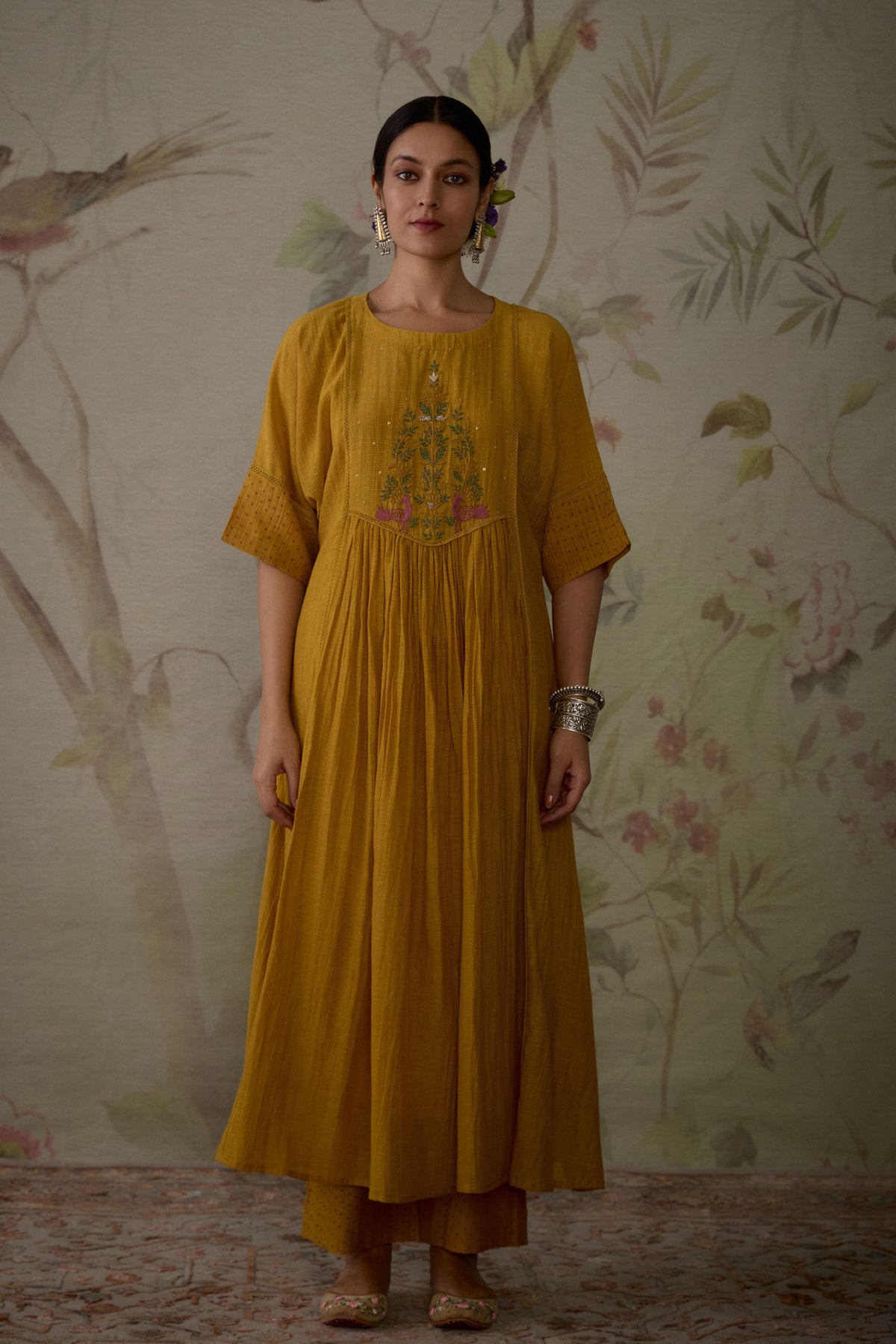Yellow Handwoven Kurta with pants