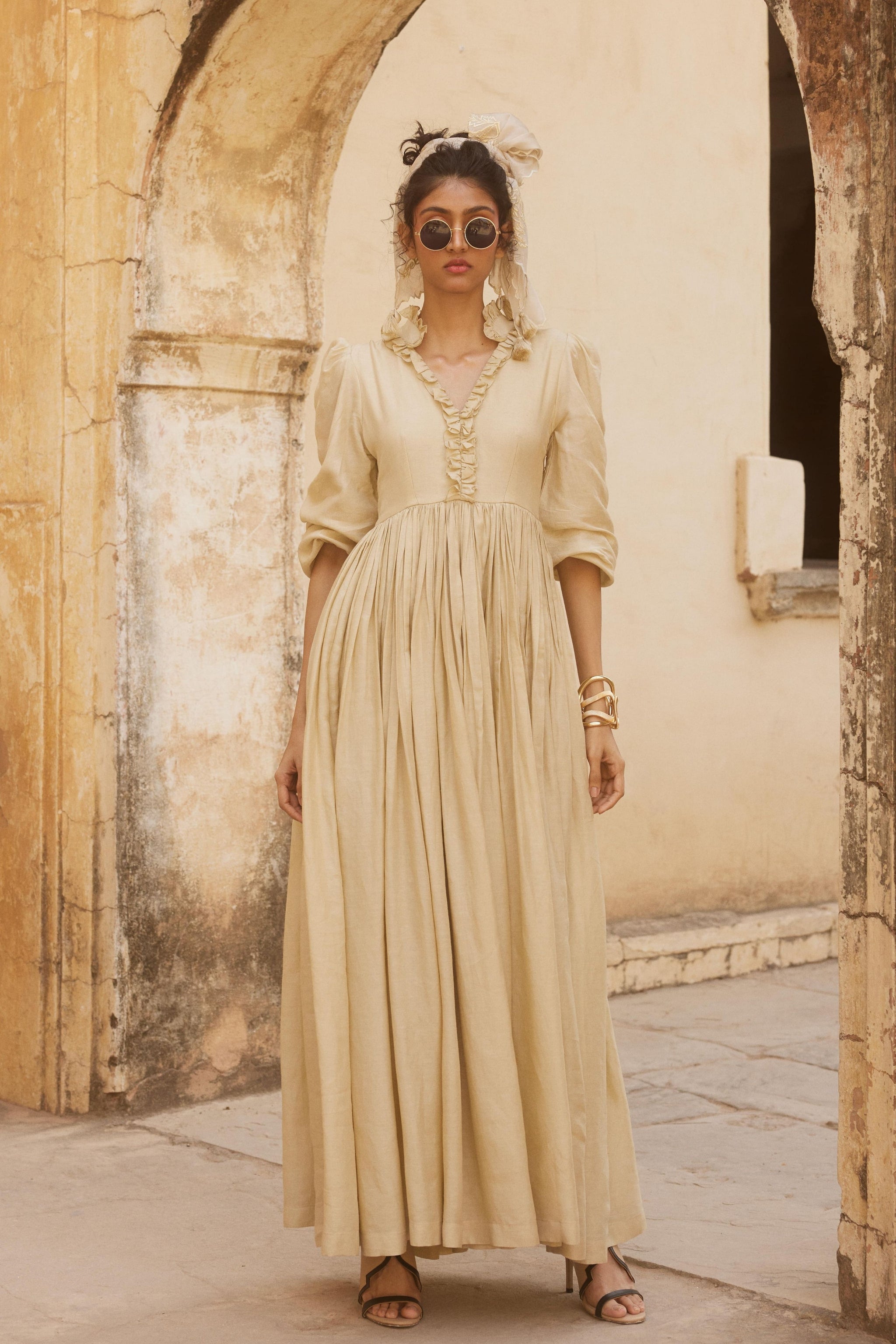 Paulmi & Harsh Ivory Linen Maxi Dress | Indiaspopup.com M Paulmi & Harsh Ivory Linen Maxi Dress | Indiaspopup.com M