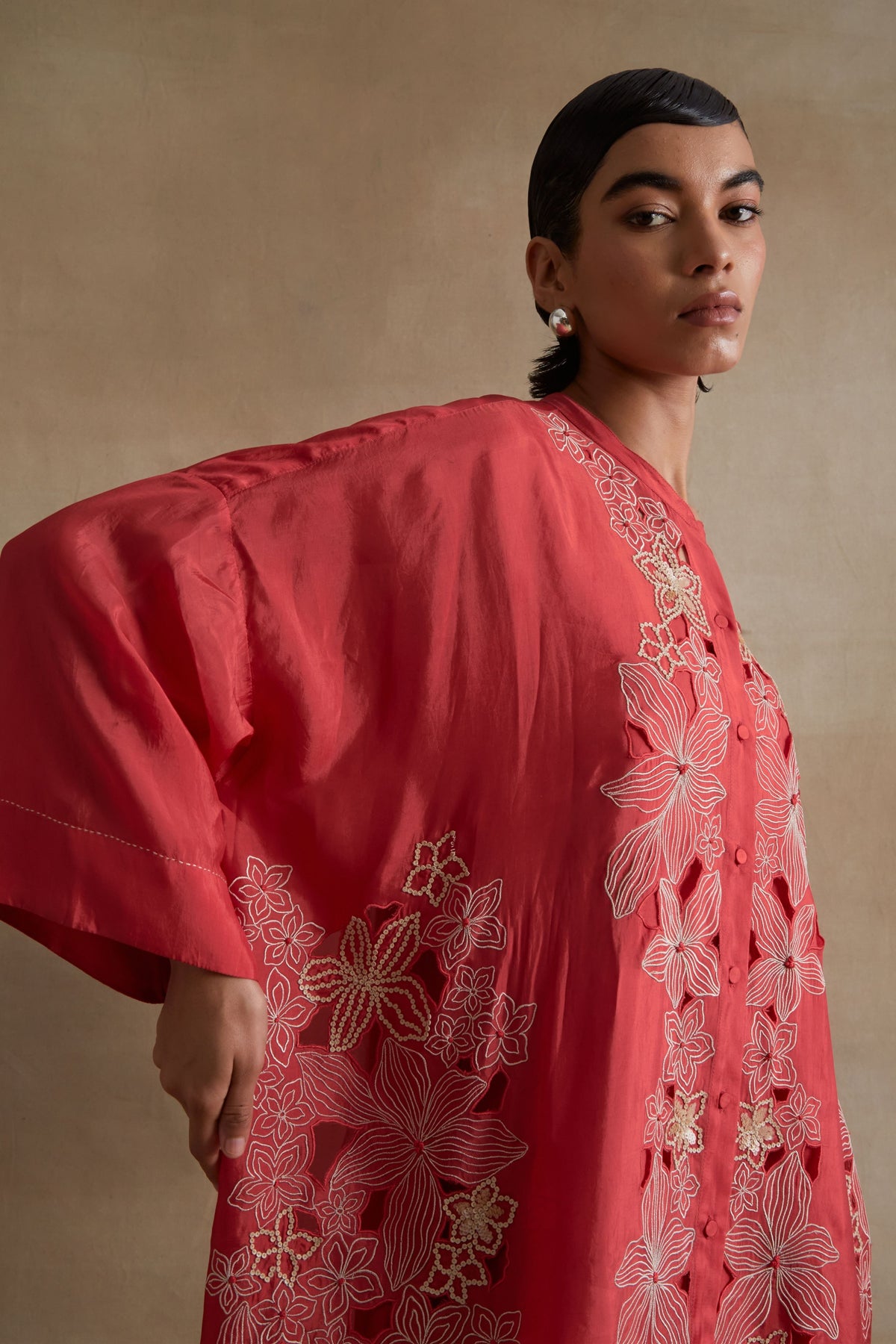 Tomato Sequin Floral Kurta Set
