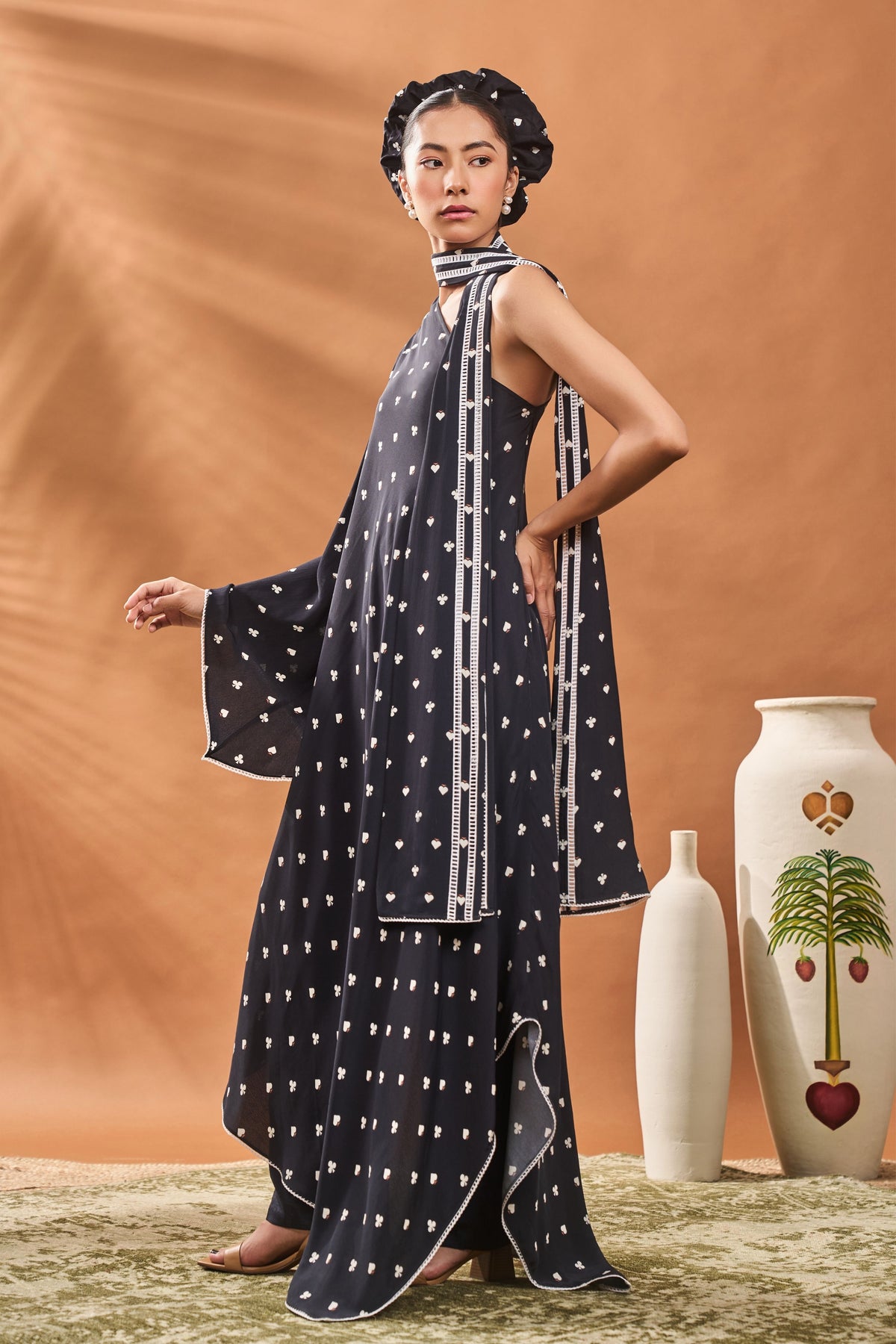 Black One Shoulder Tunic Set