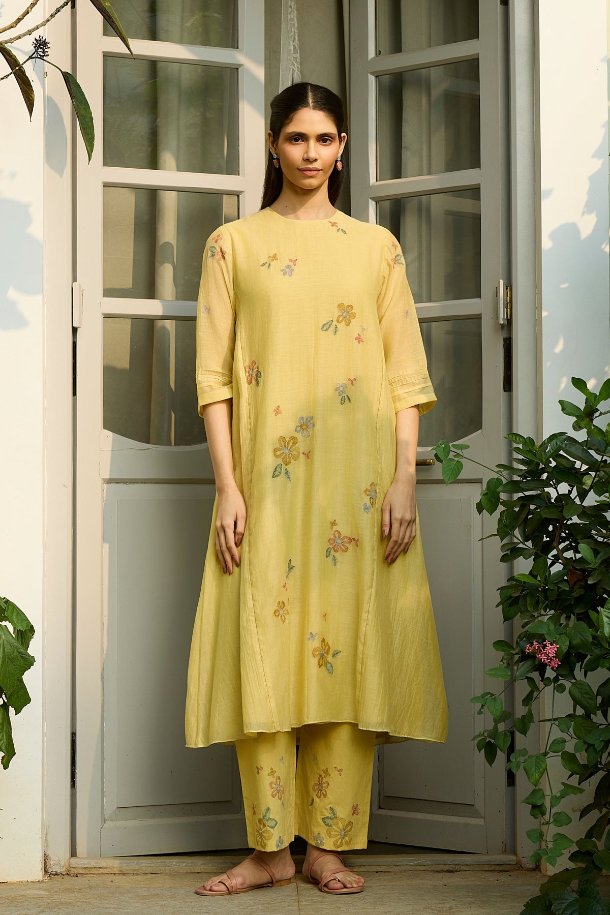 Lemon Embroidered Bloom Kurta Set