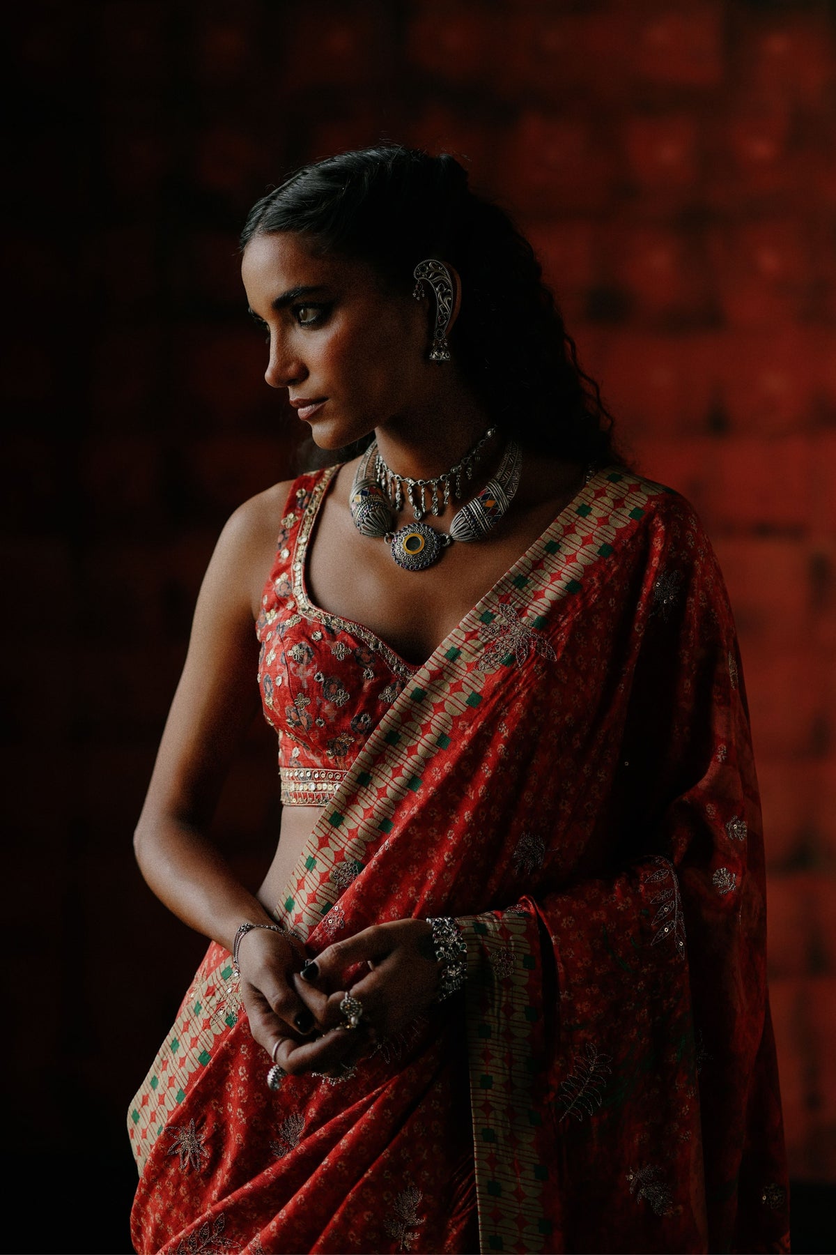 Brick Red Saree