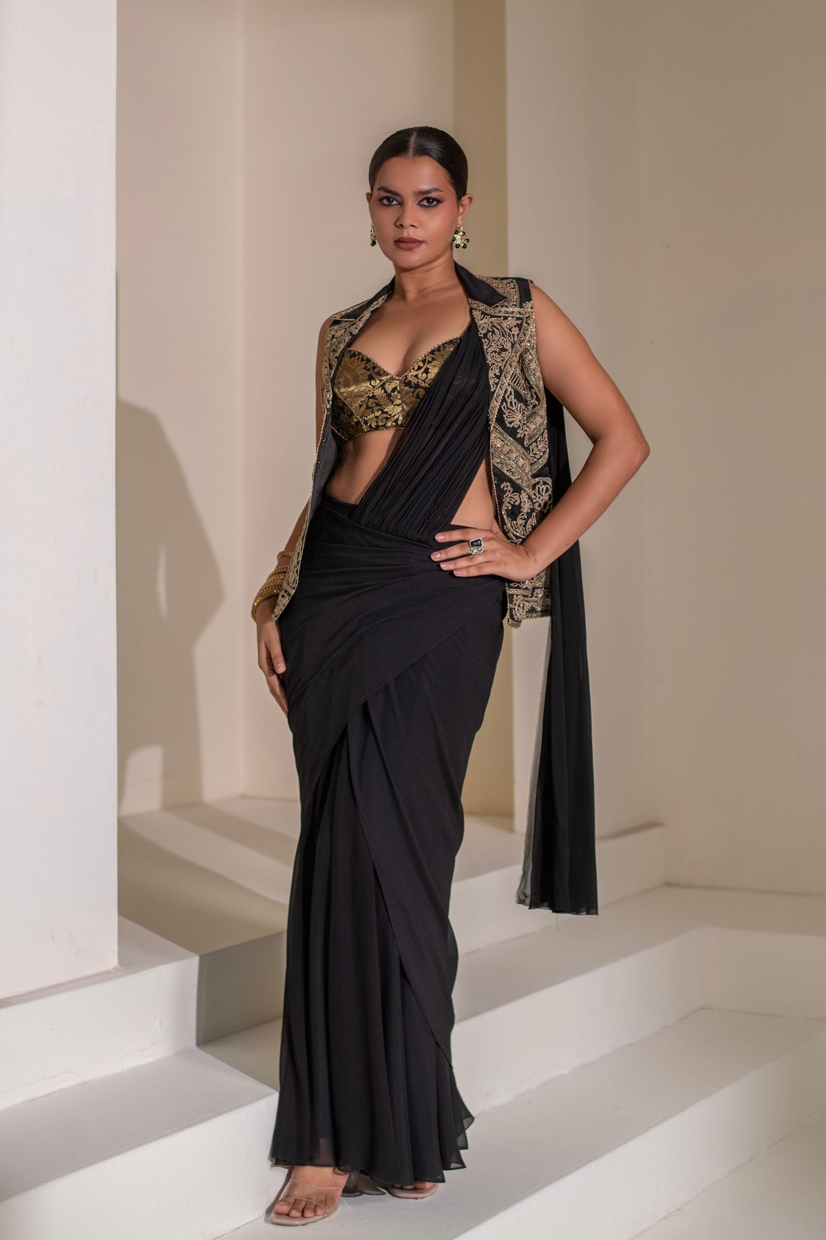 Black Jacket Saree