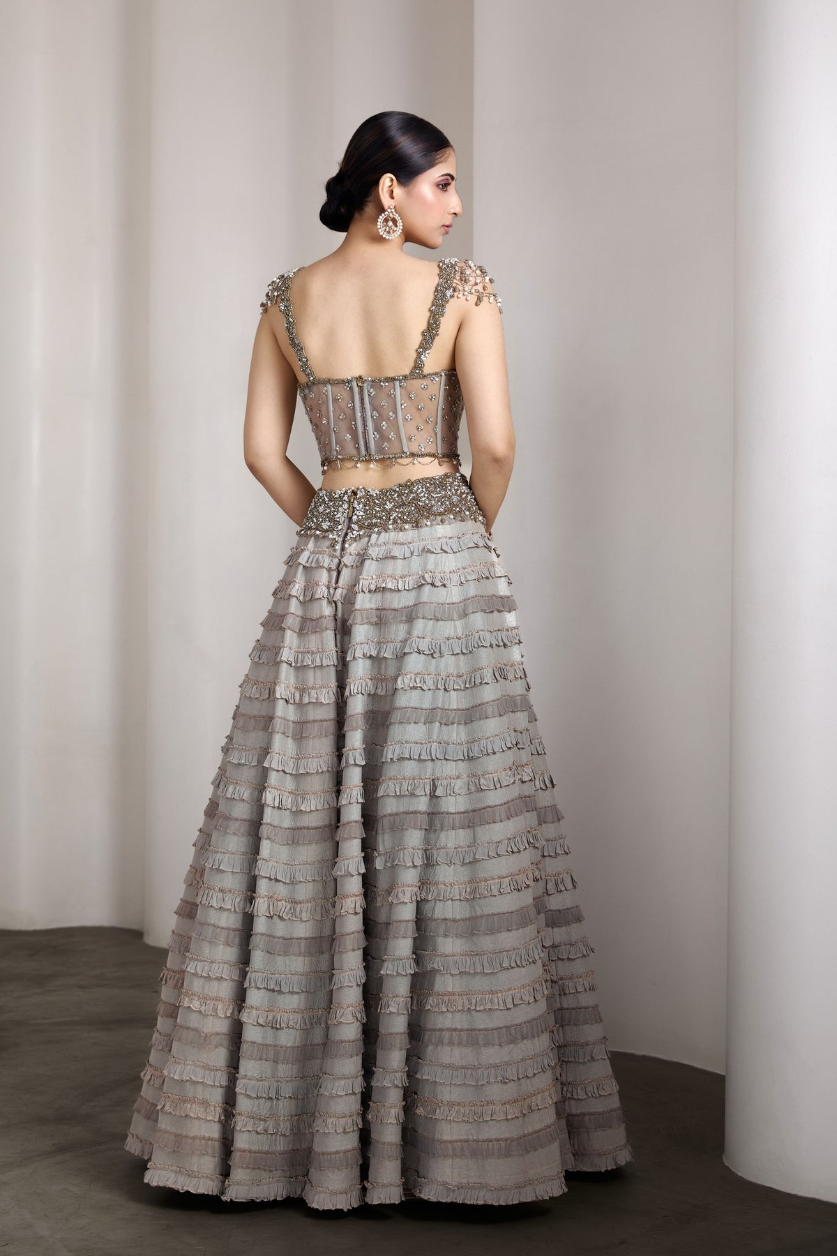 Grey Ruffle Lehenga Set