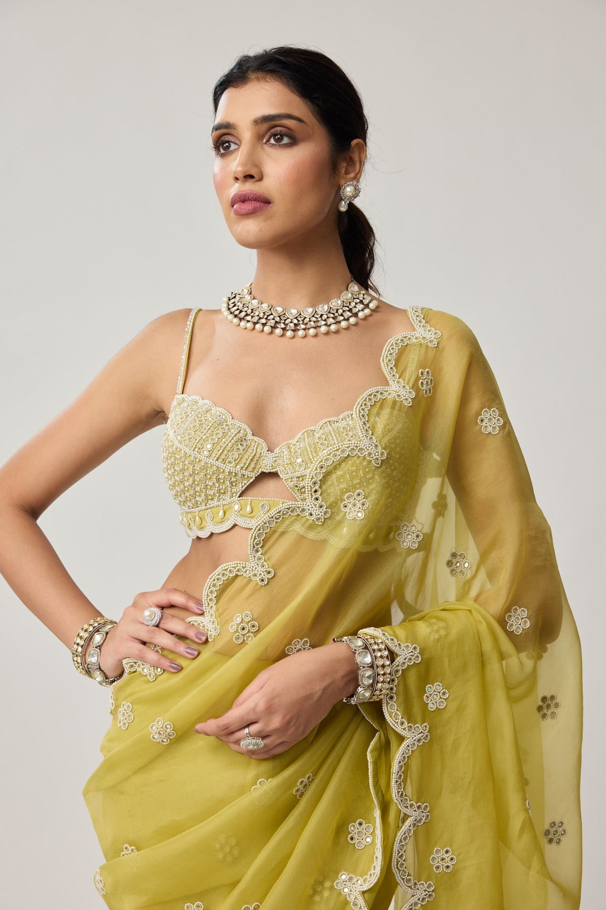 Fern Green Organza Saree Set