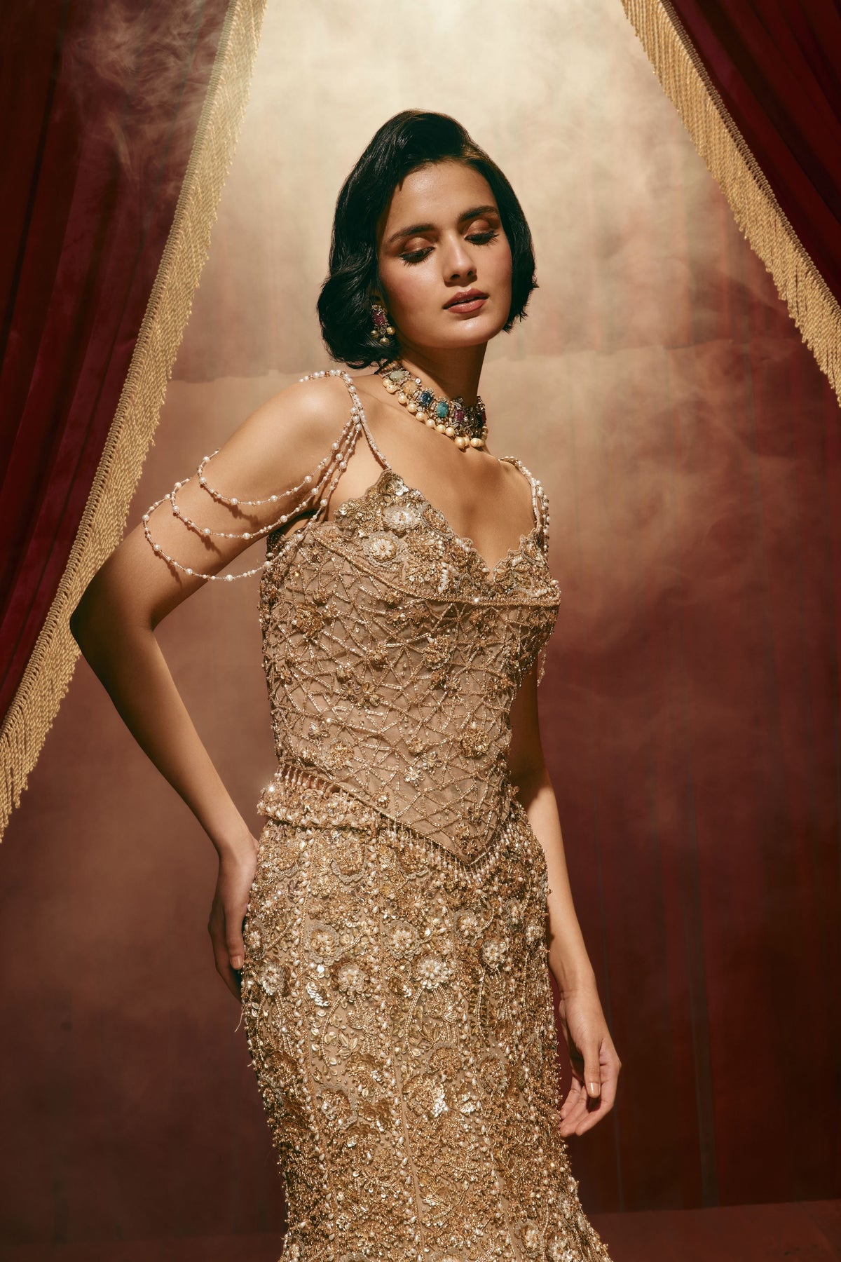 Elizabeth Rose Gold Lehenga Set