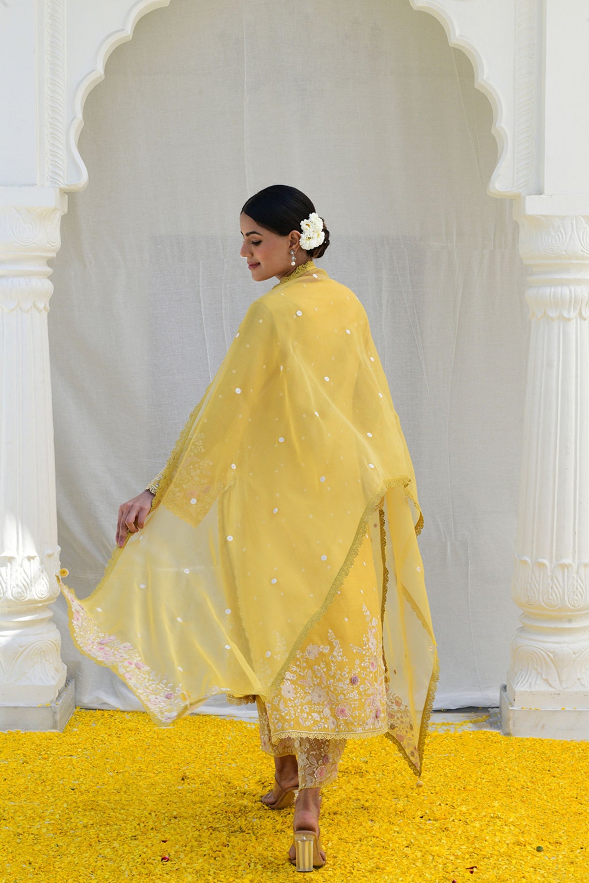 Ivory Heavy Long Kurta Yellow set