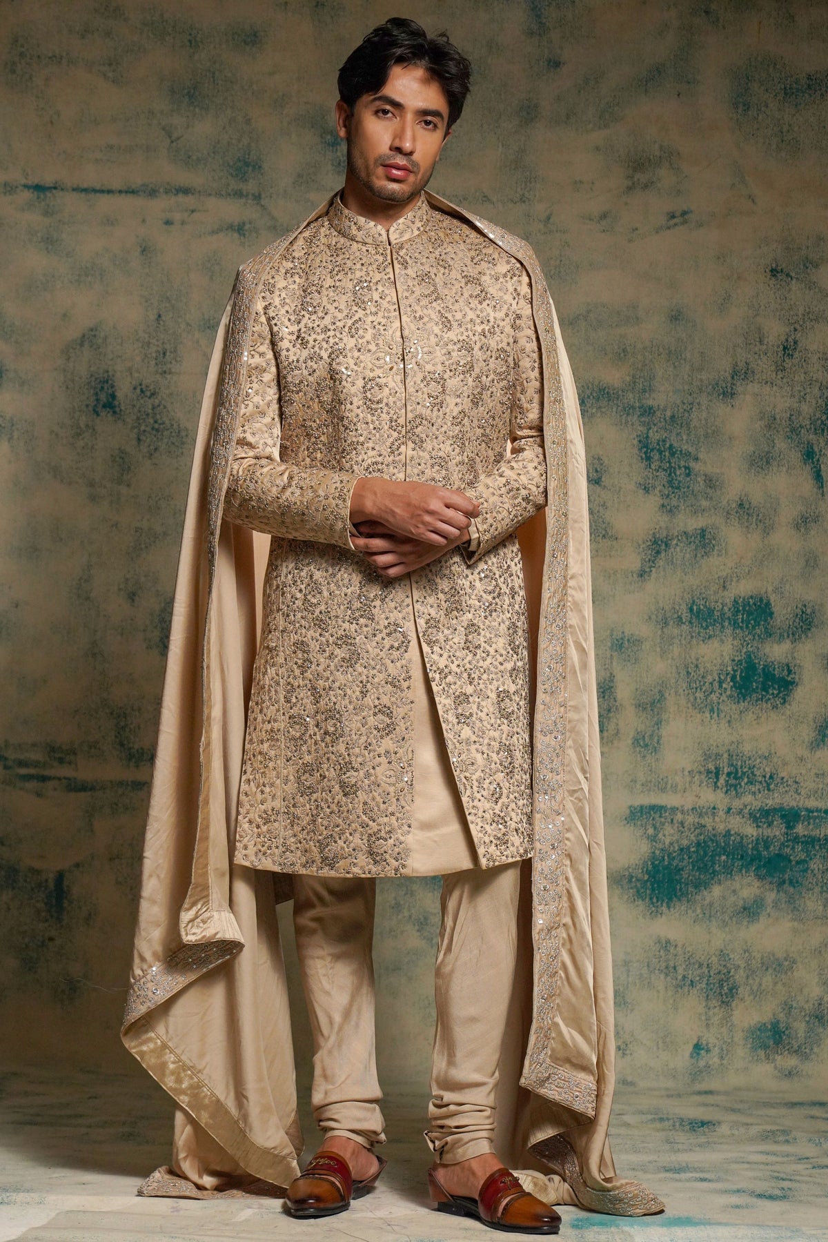 Sand Grey Sherwani Set