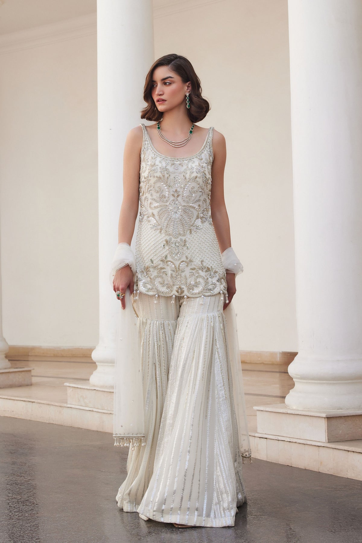 Pearl White Kurta Sharara Set