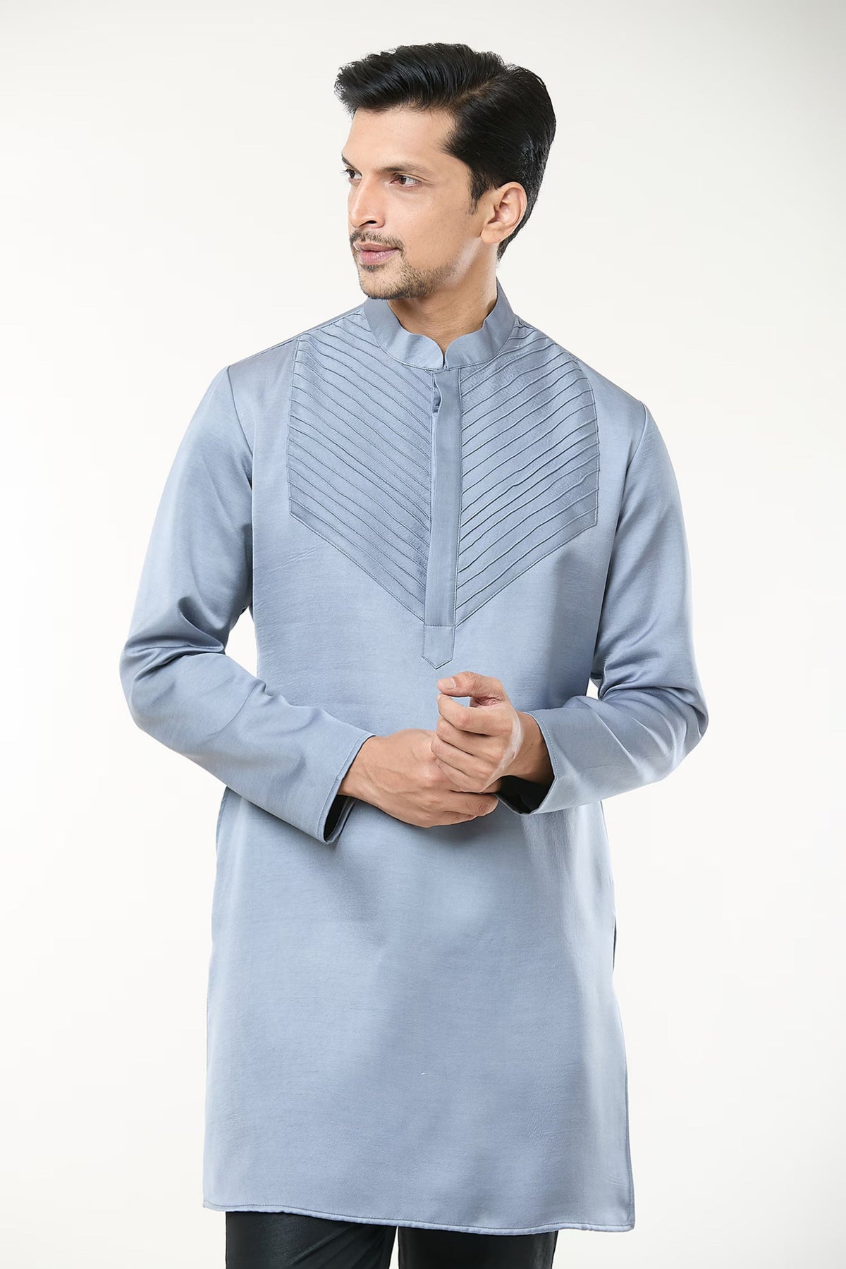 Steel Grey Pintuck Kurta Set