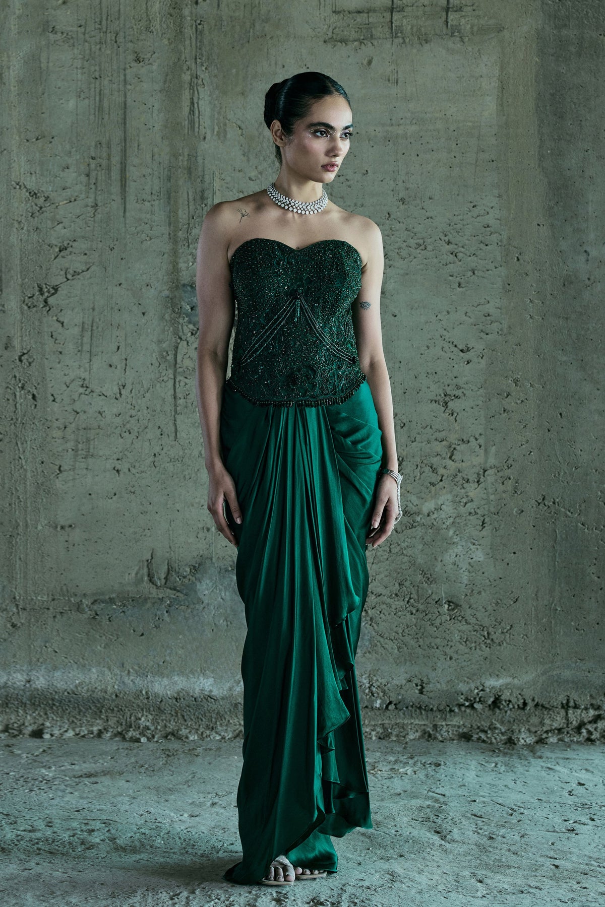 Emerald Structured Corset With Skirt