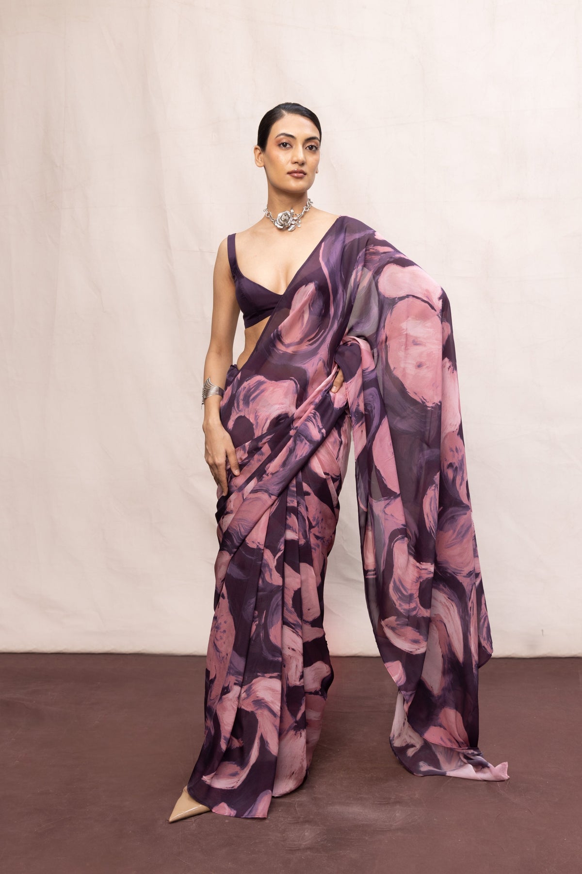 Purple & Pink Brush Stroke Saree