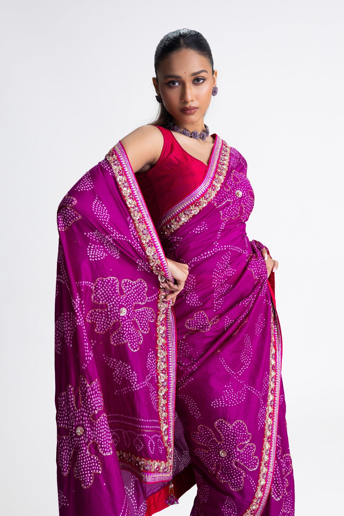 Magenta Zardozi Saree