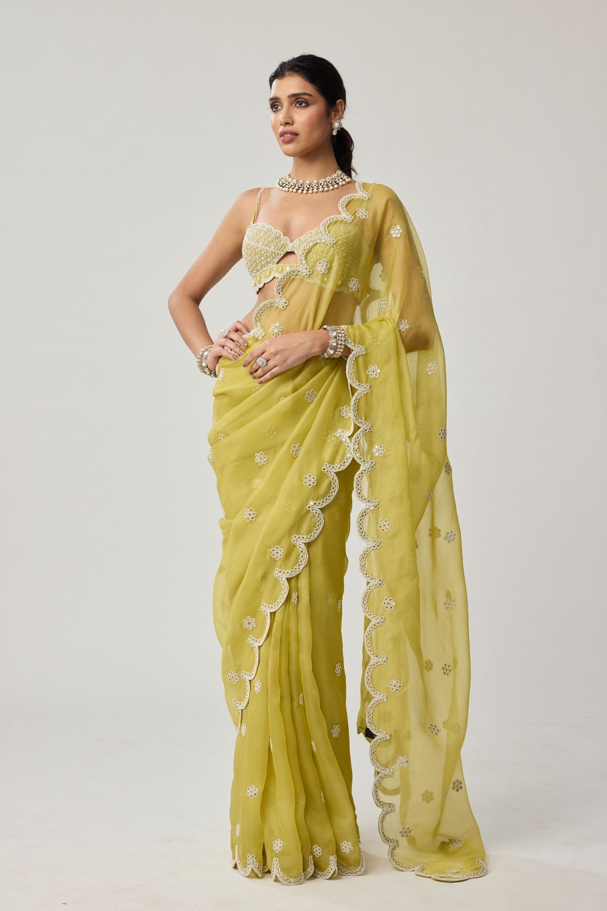 Fern Green Organza Saree Set