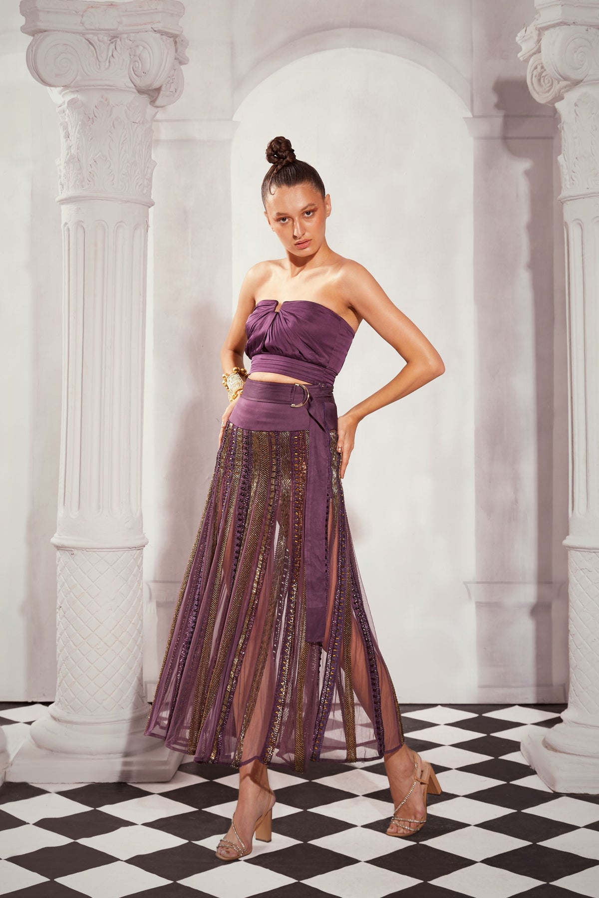 Aubergine Pleated Crop Top