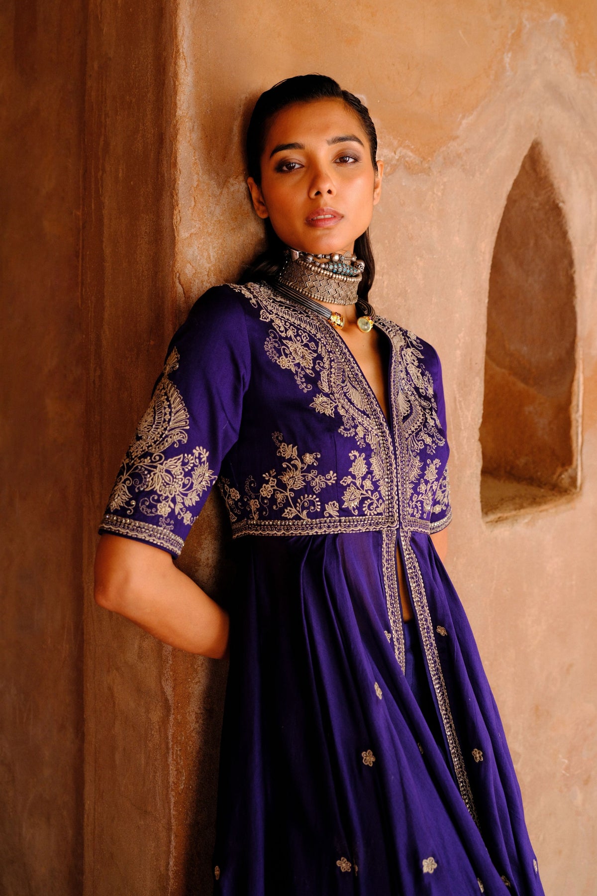 Embroidery Purple Anarkali Set