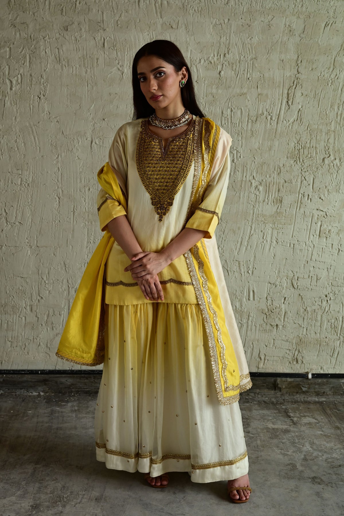 Golden Yellow Ghevar Kurta Set