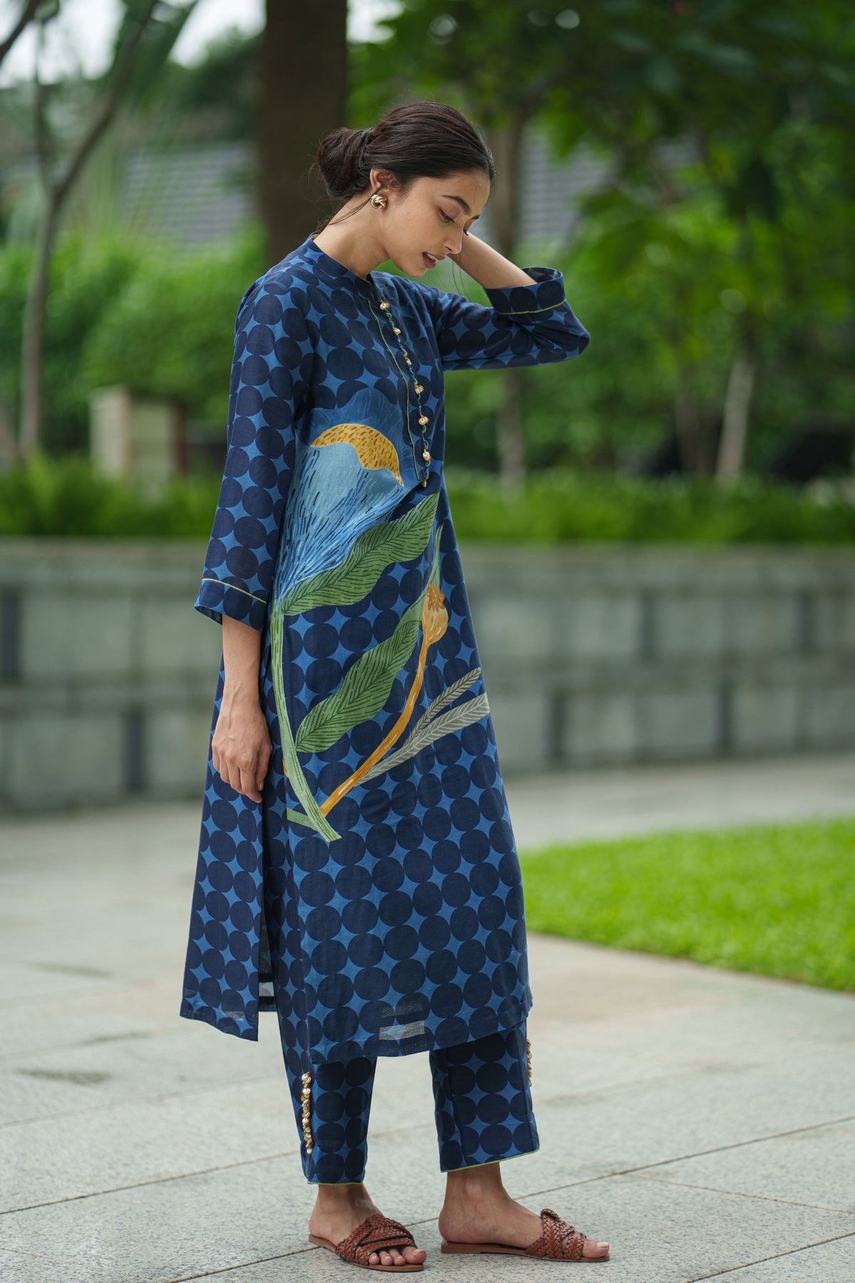 Poppy Blue Geo Kurta With Pants