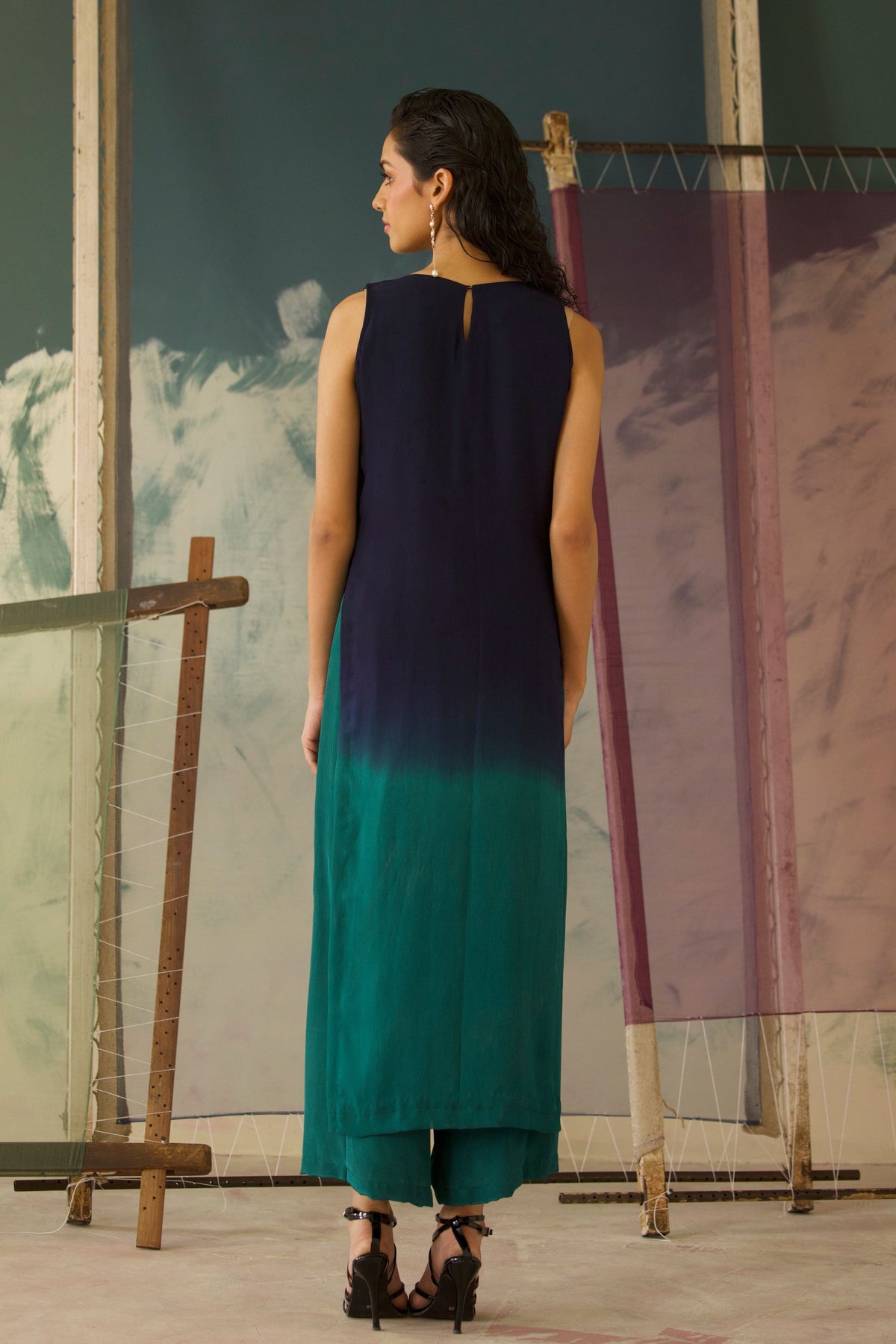 Blue and Green Kurta Set
