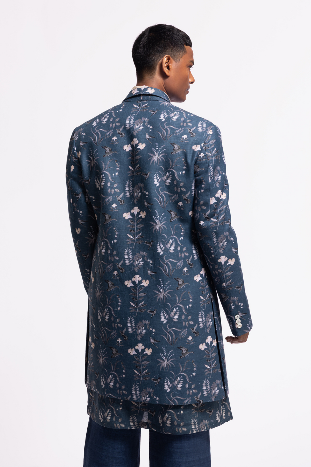Floral Printed Long Jacket With Pocket