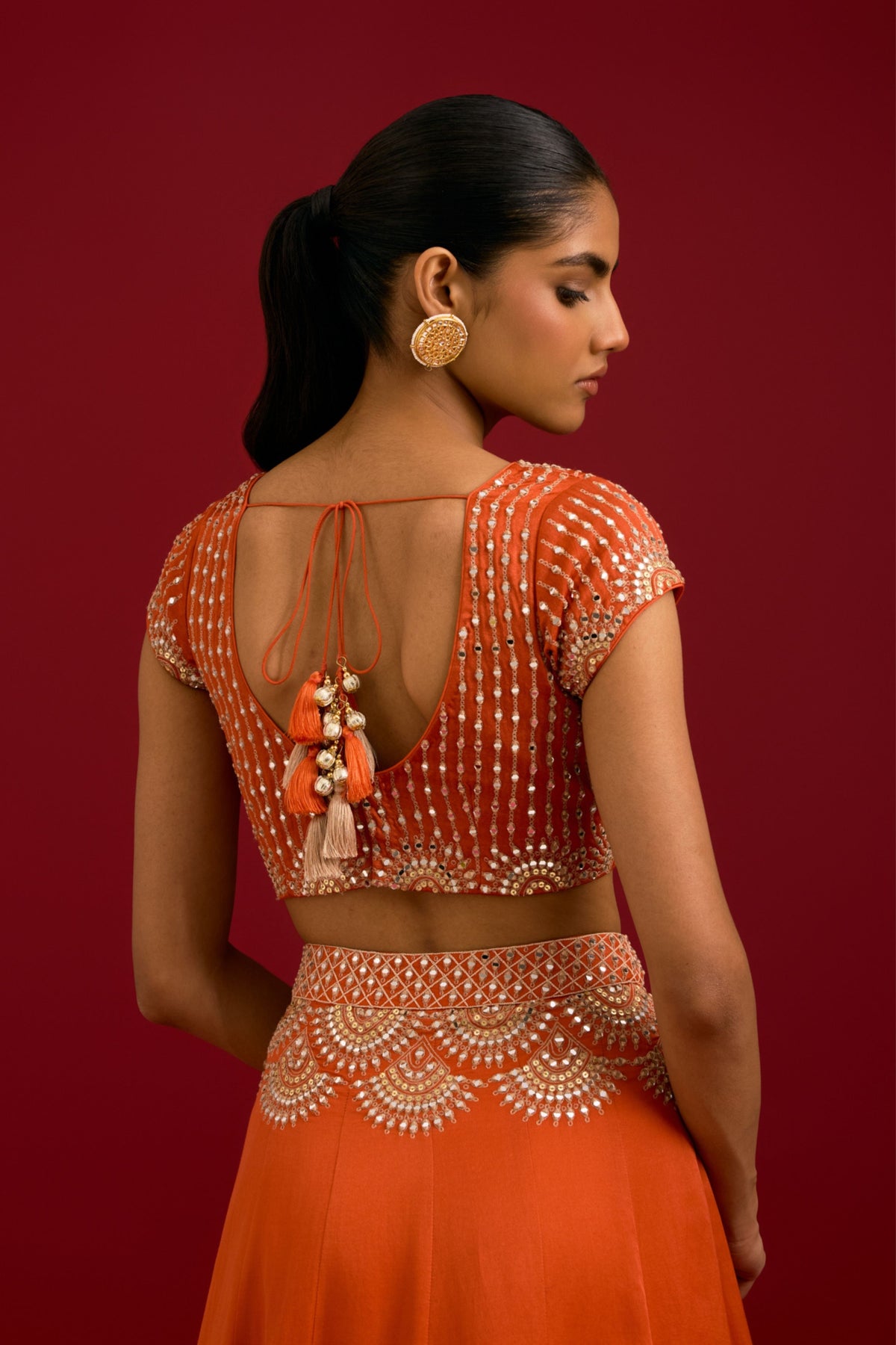 Orange Embroidered Lehenga Set