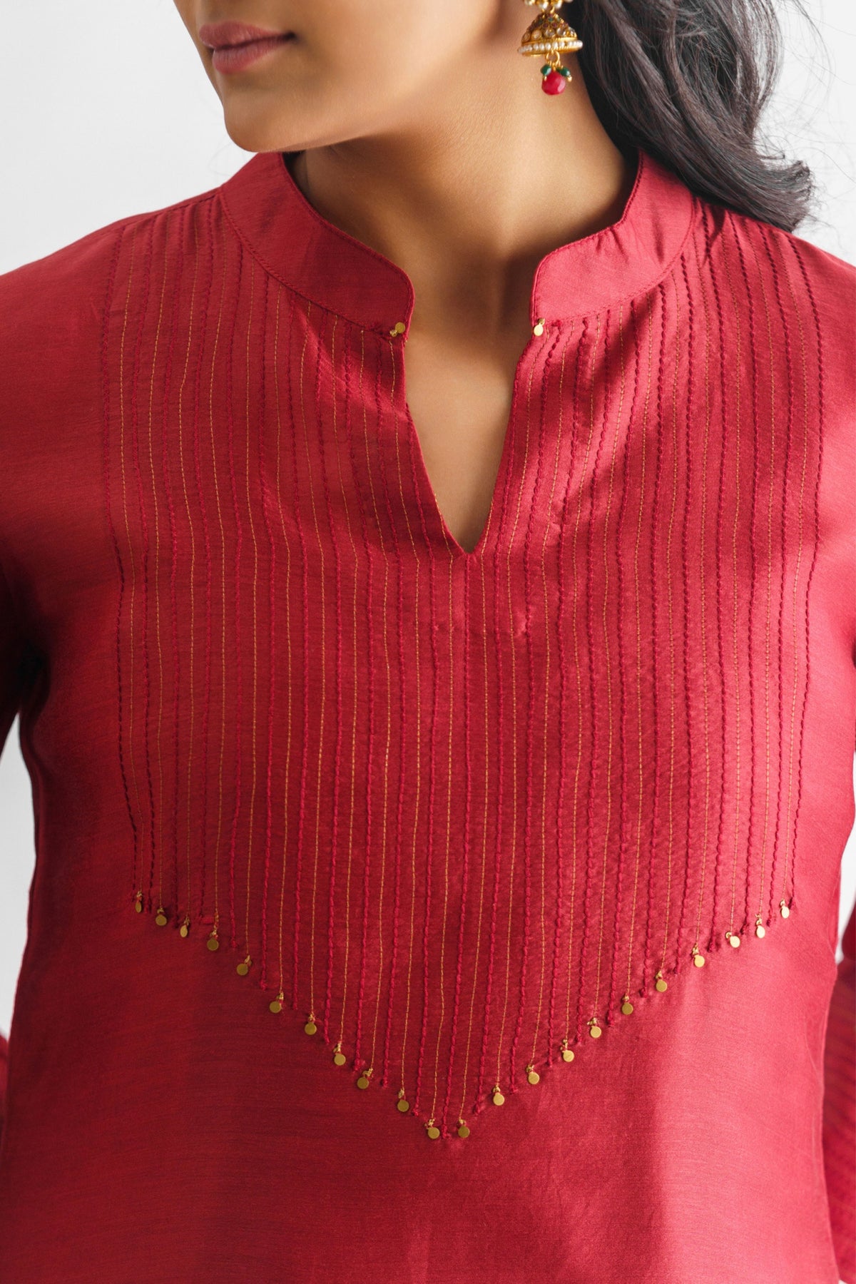 Maroon Threadwork Kurta Set