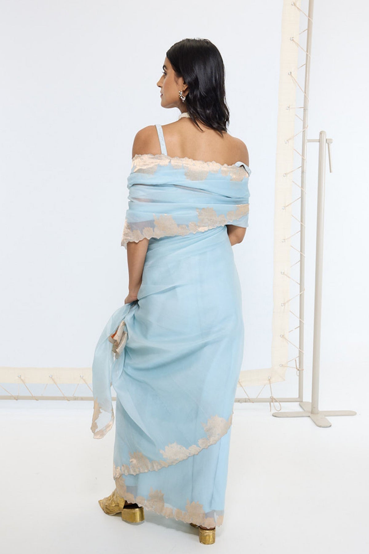 Handwoven Icy Blue Saree