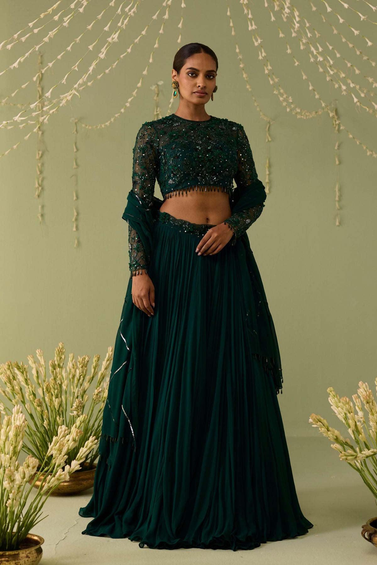 Green Embroidered Lehenga Set