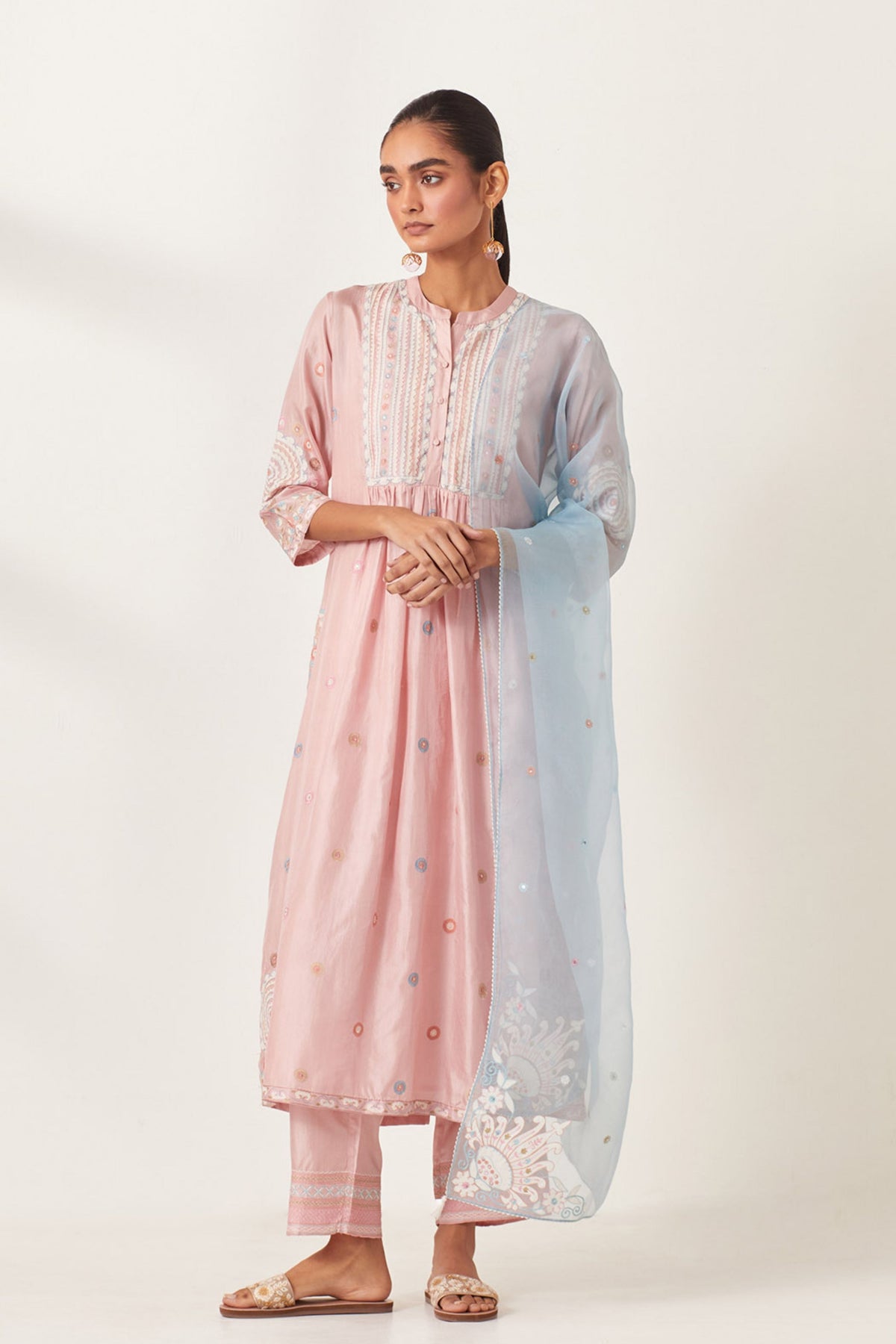 Pink Silk Gathered Kurta Set
