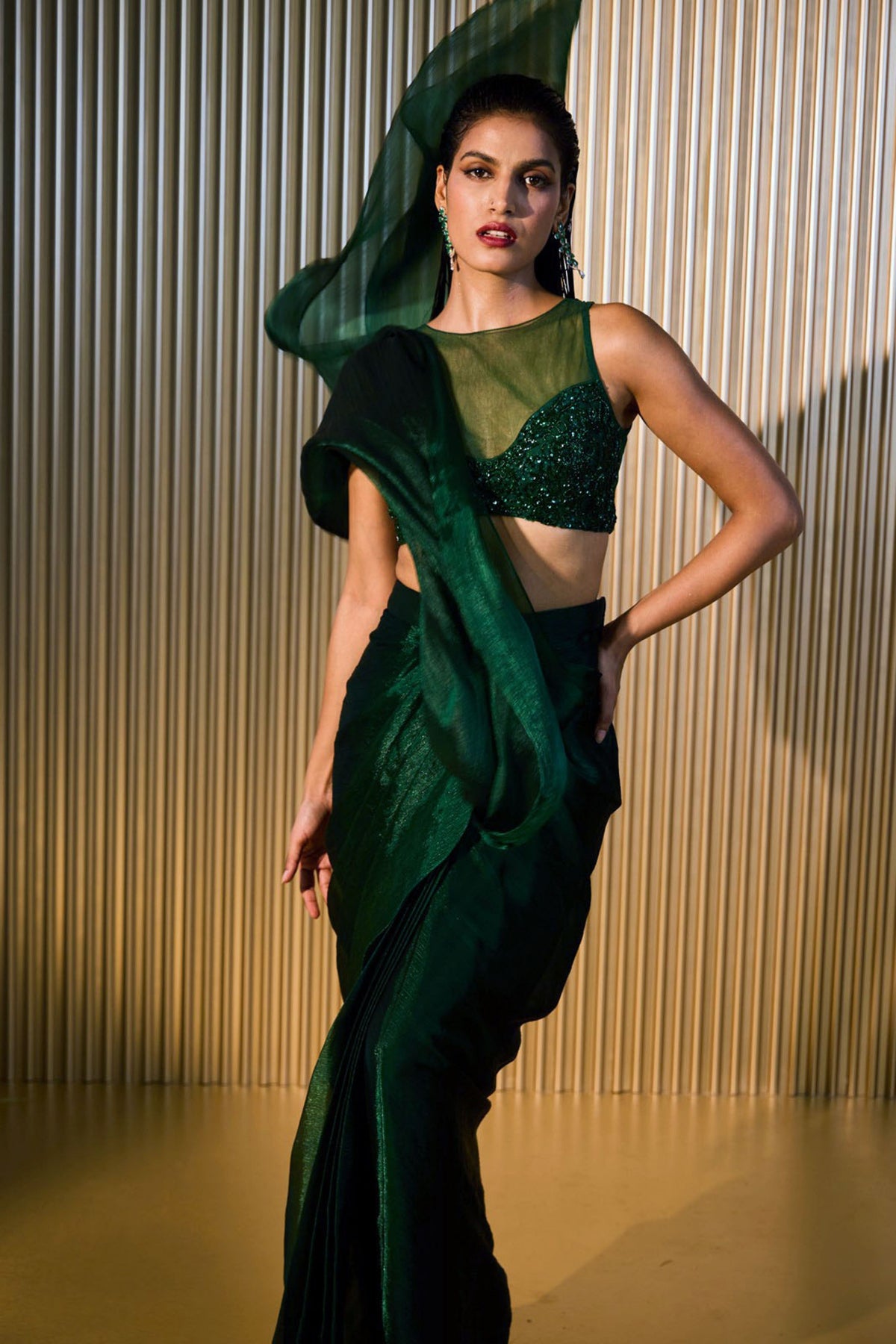 Emerald Draped Saree Set