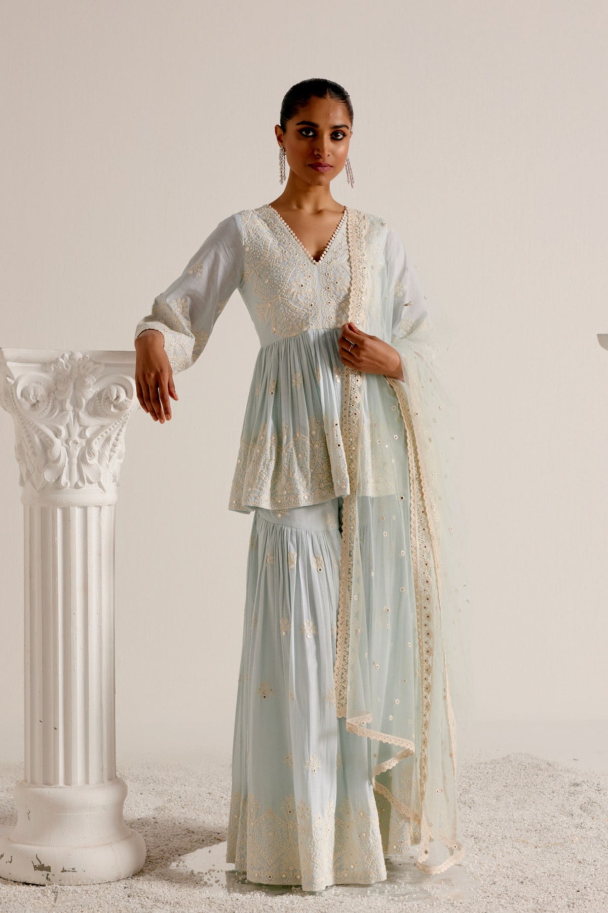 Ice Blue Embroidered Sharara Set