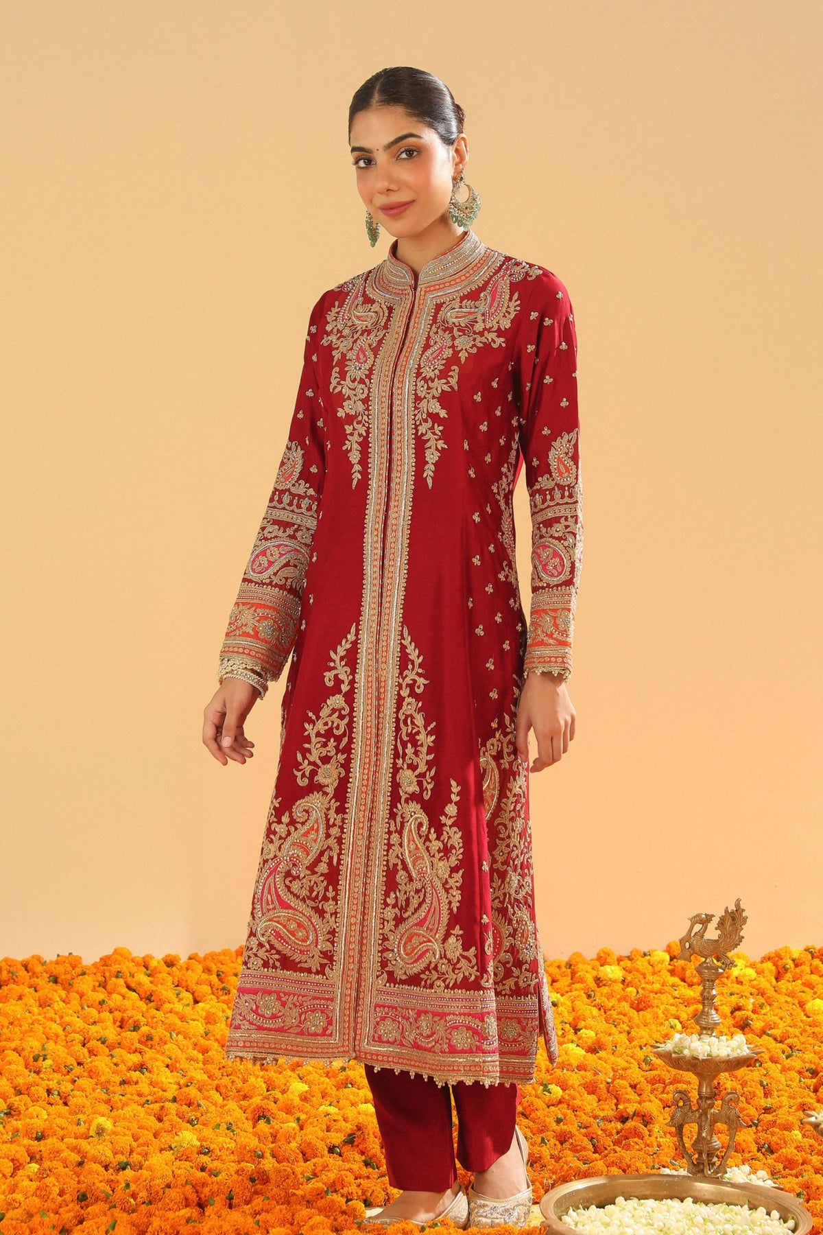 Deep Red A-line Jacket Set