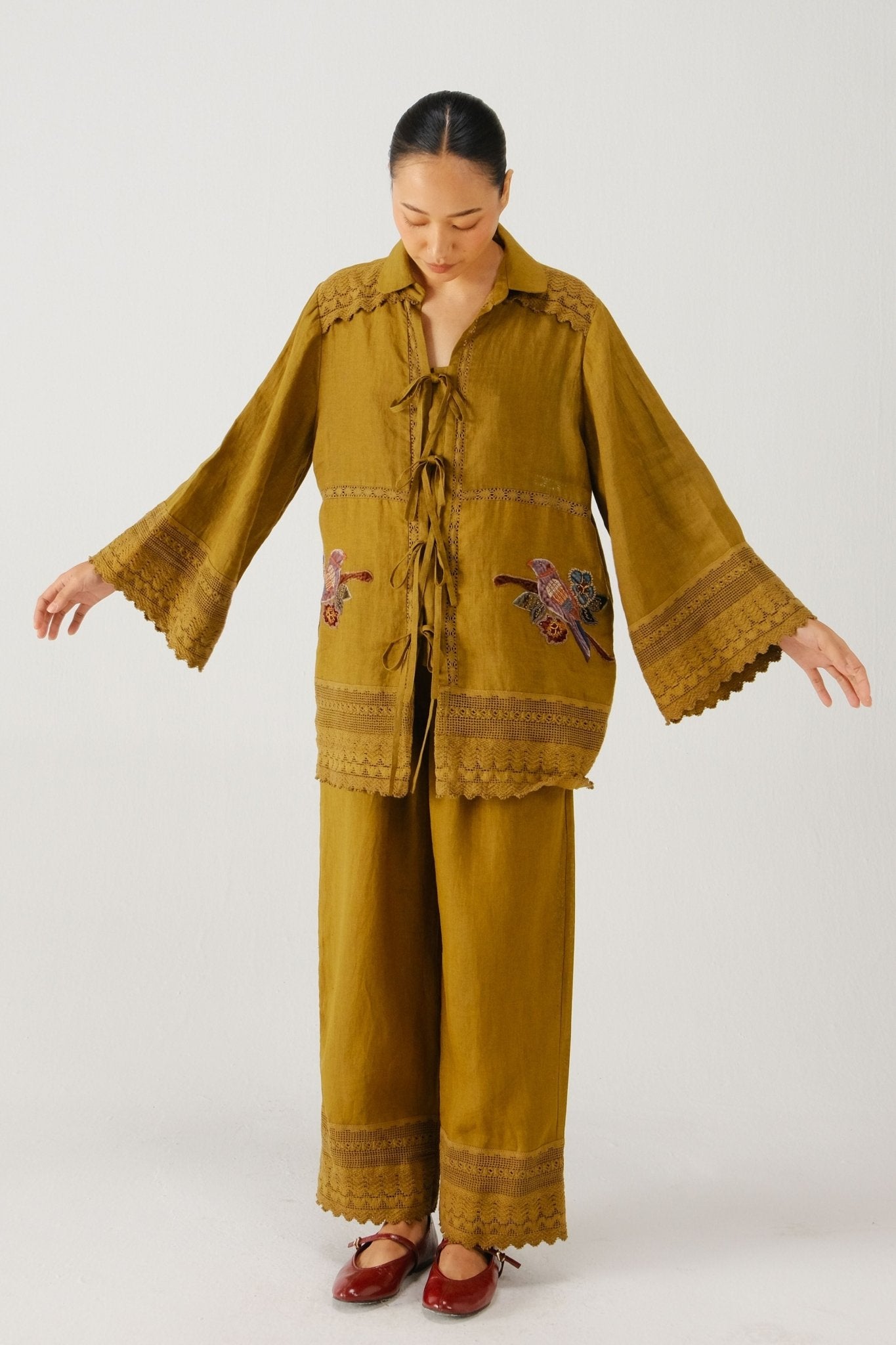 Olive Tie up Shirt - Cord - Elahe