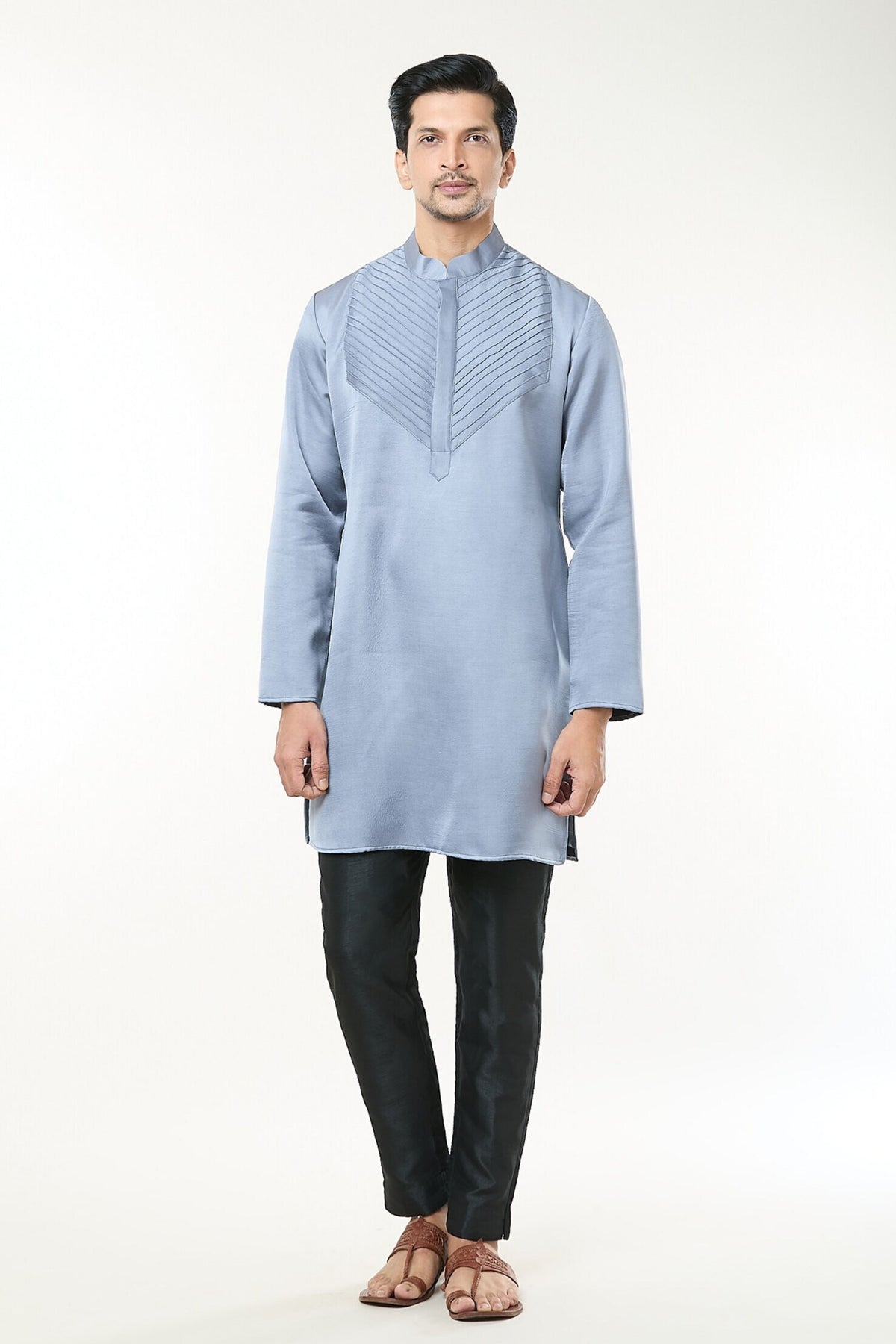 Steel Grey Pintuck Kurta Set