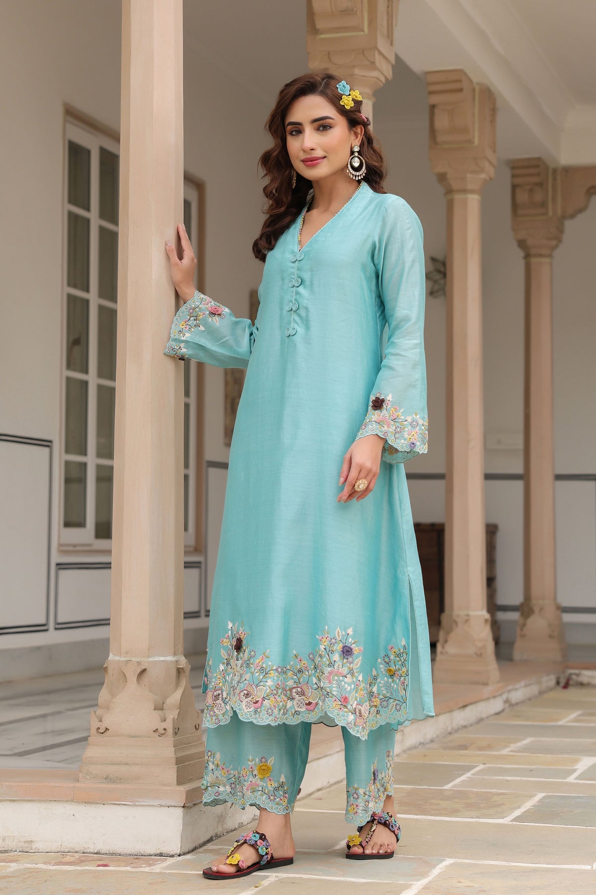 Gulzar Blue Scallop Kurta Set
