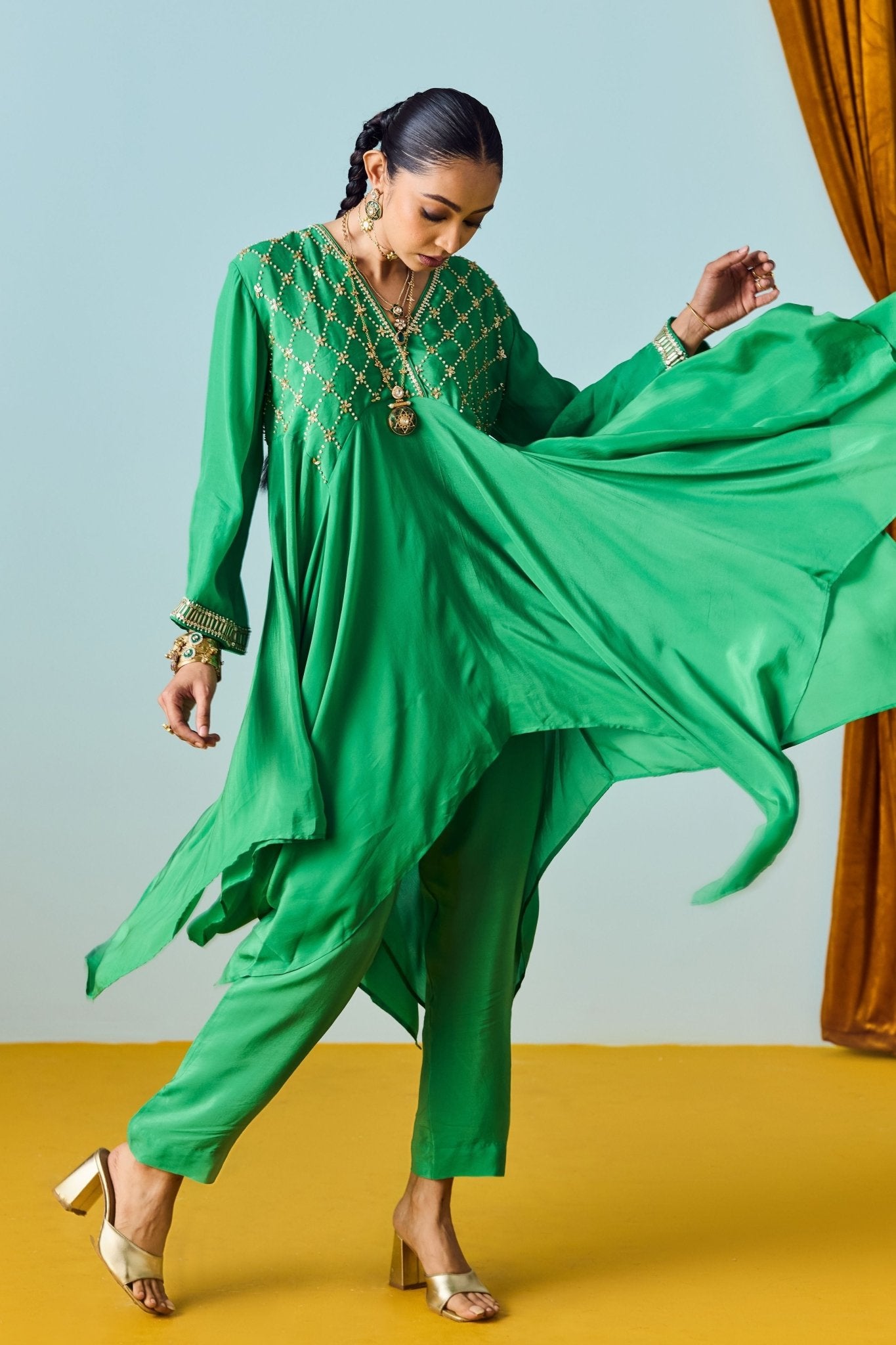 Sureen Green Kurta Set - Prahnaaya - Elahe