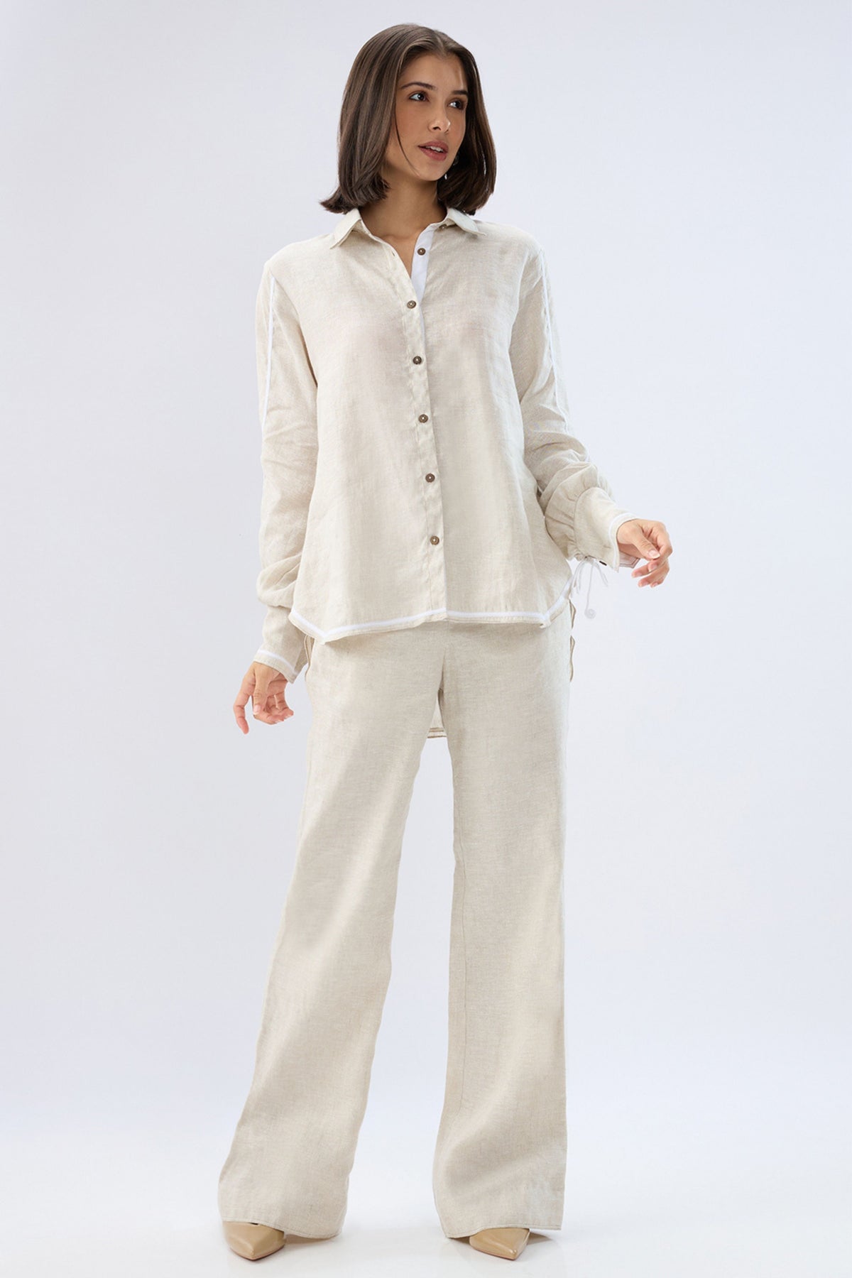 Beige Shirt Style Co-ord Set