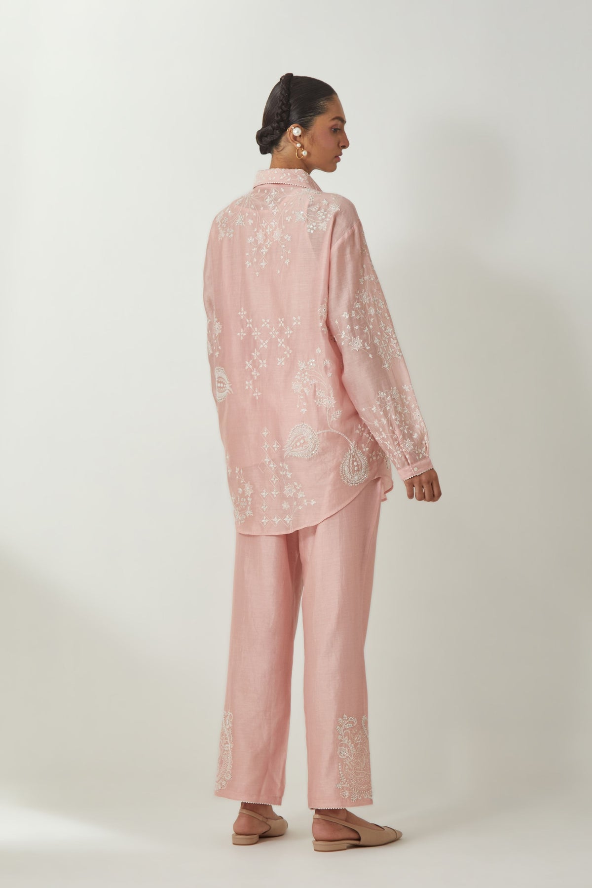 Pink Silk Chanderi Shirt Set