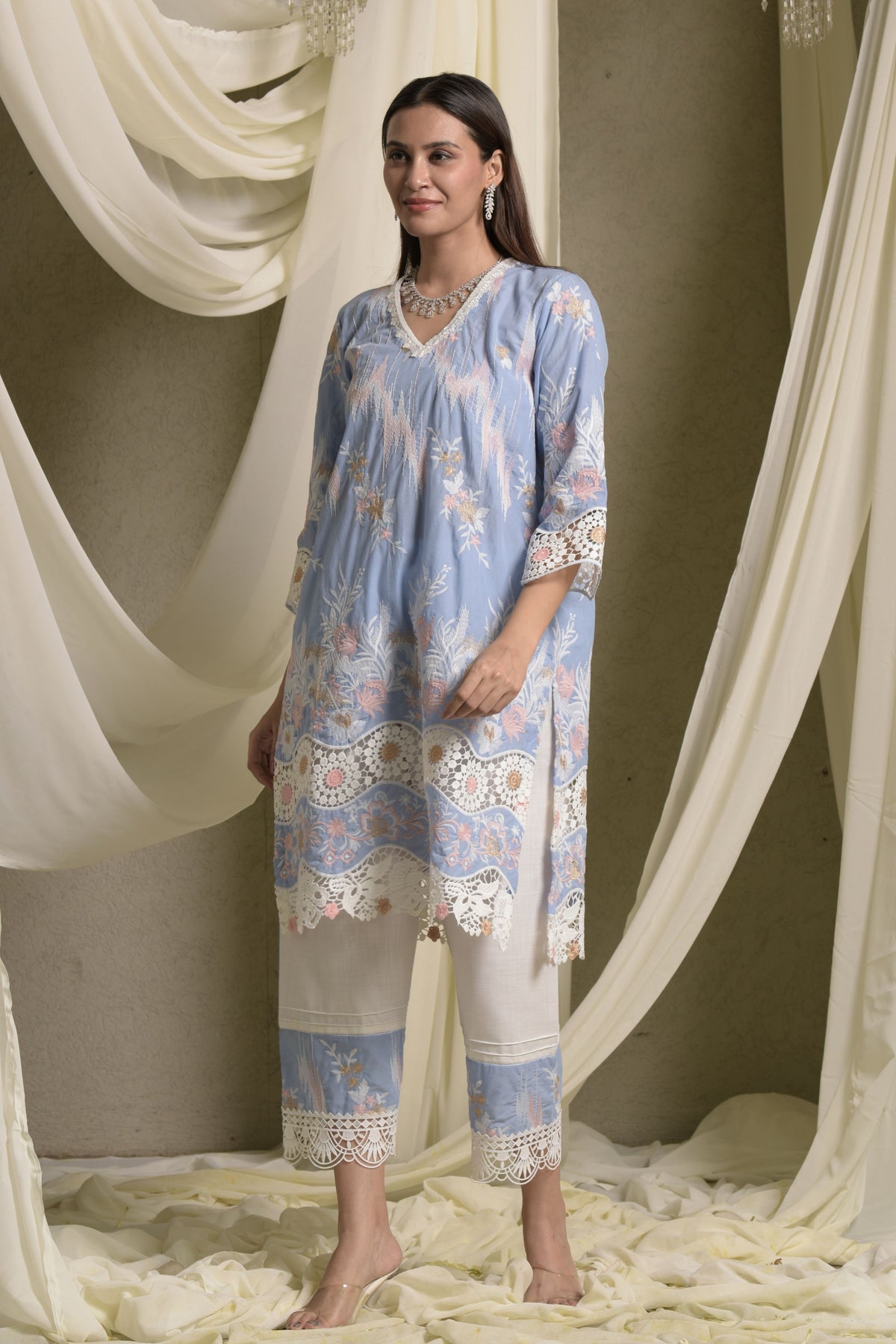 Myra Mesh Lace Daffodil Kurta Set
