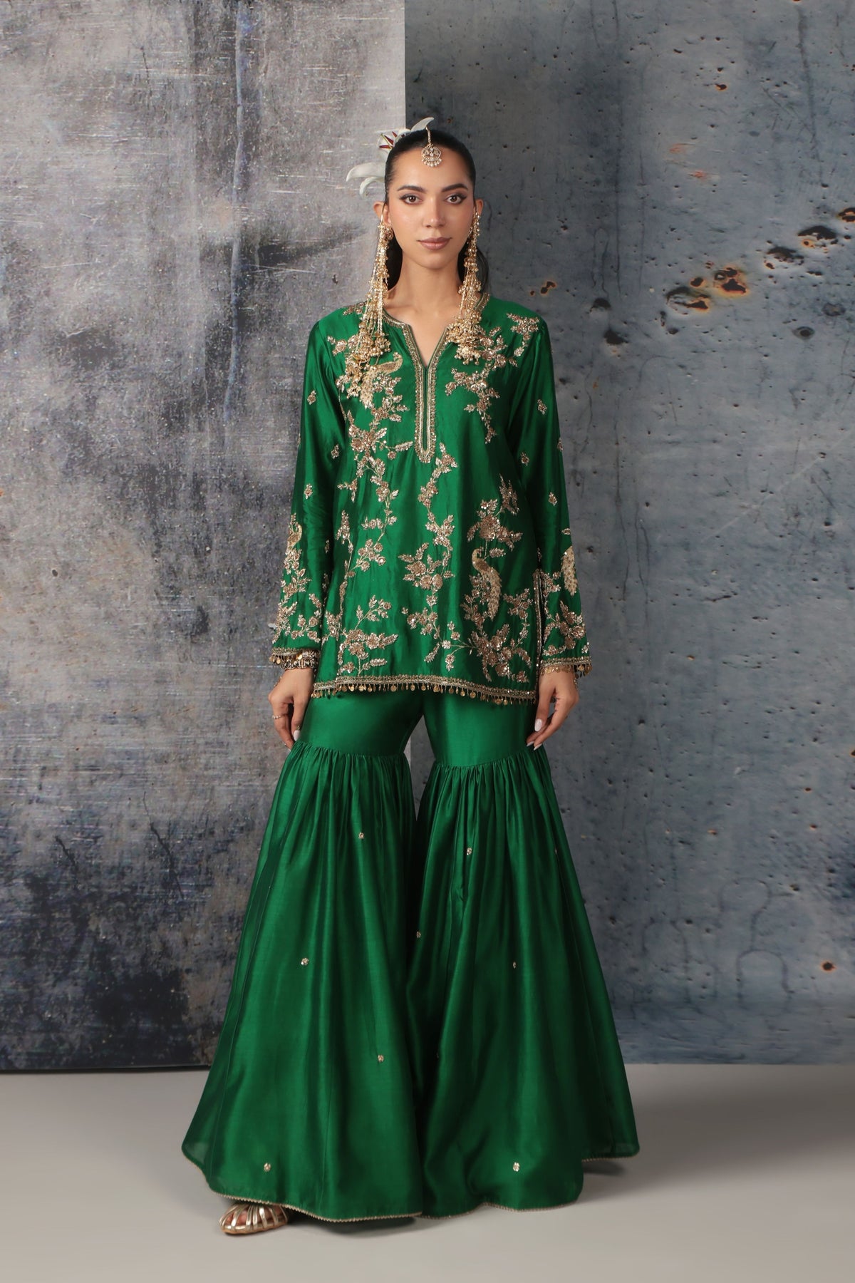 Zar-Rang Green Jaal Sharara Set