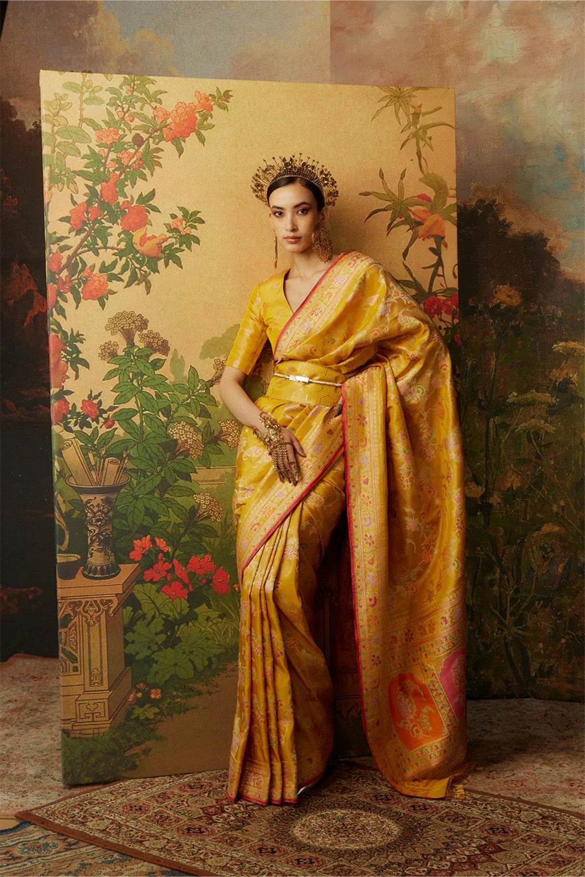 Handwoven Yellow Tissue Saree