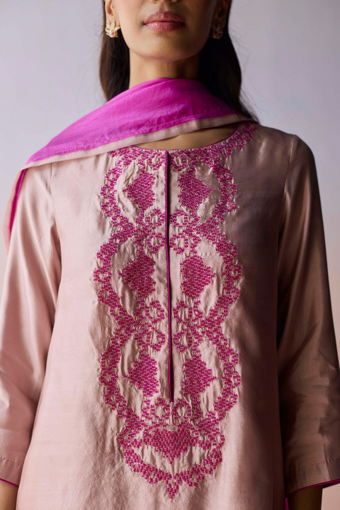 Riverstone Pink Kurta and Pants - Surmaye - Elahe
