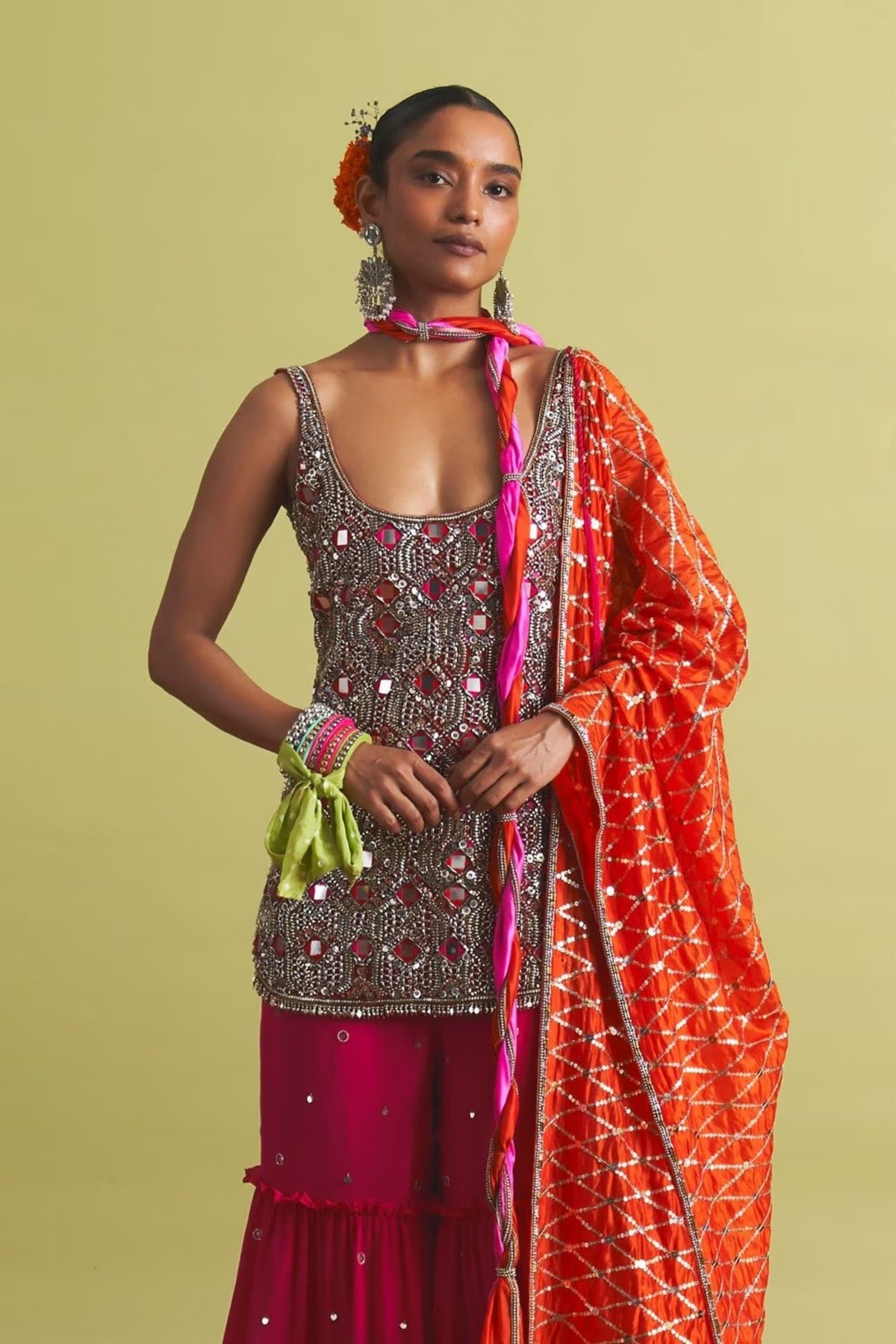 Red Metal Sharara Set