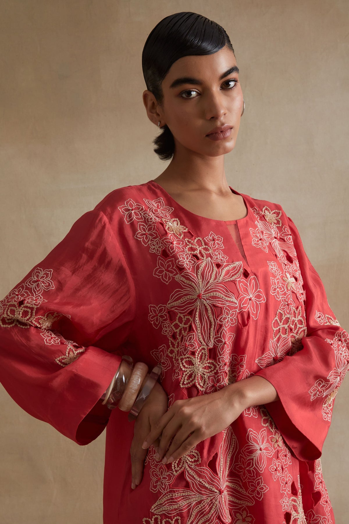 Tomato Floral Cutwork Embellished Set