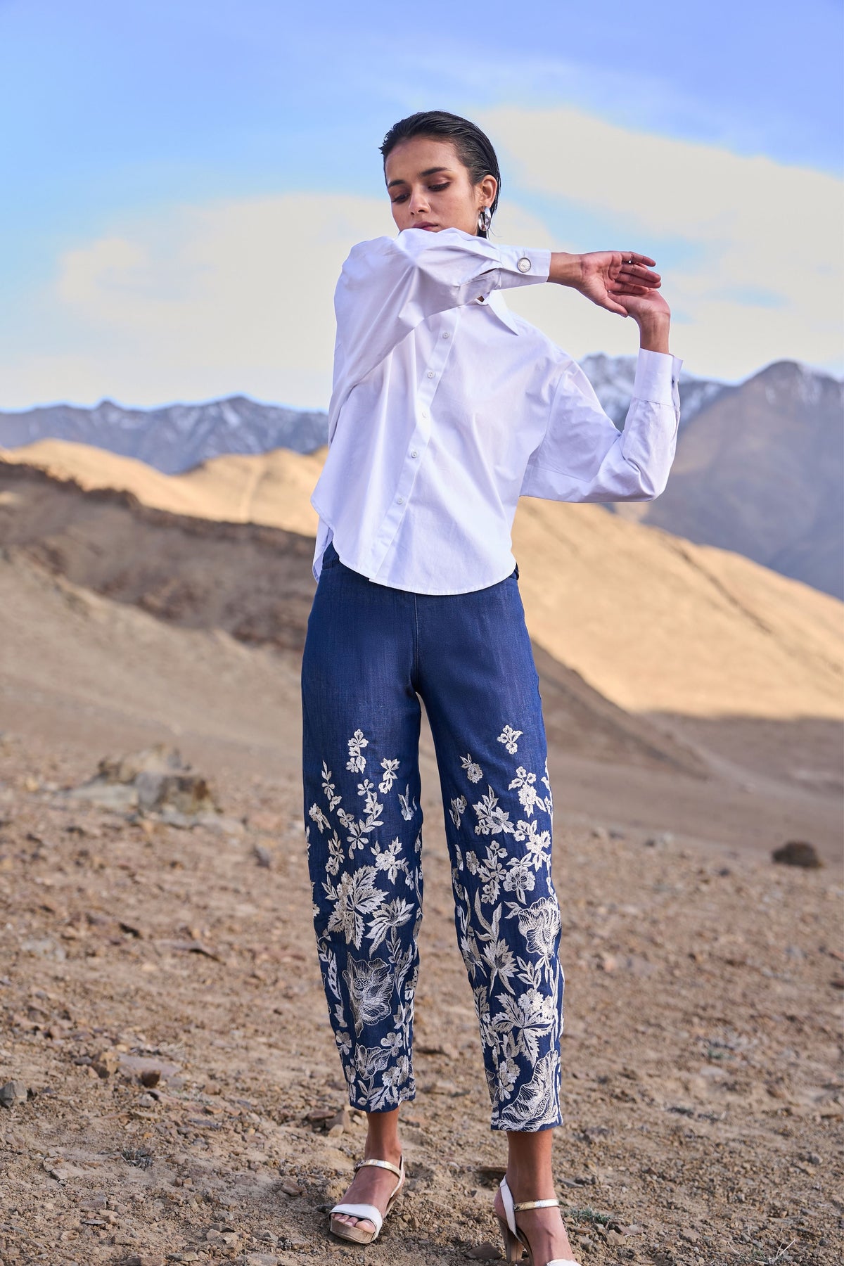 Denim Embroidered Pant