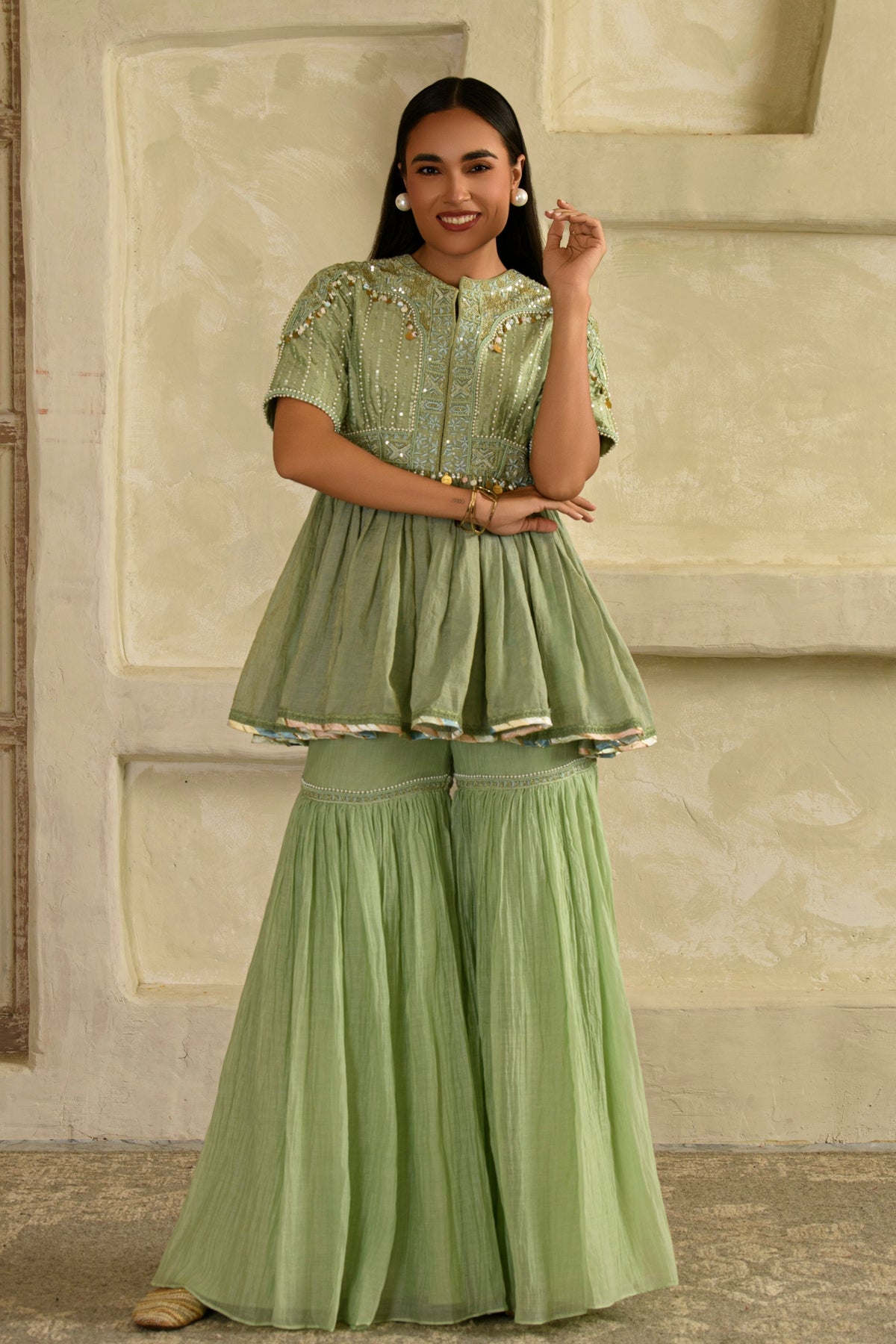 Dhun Pista Green Peplum Set