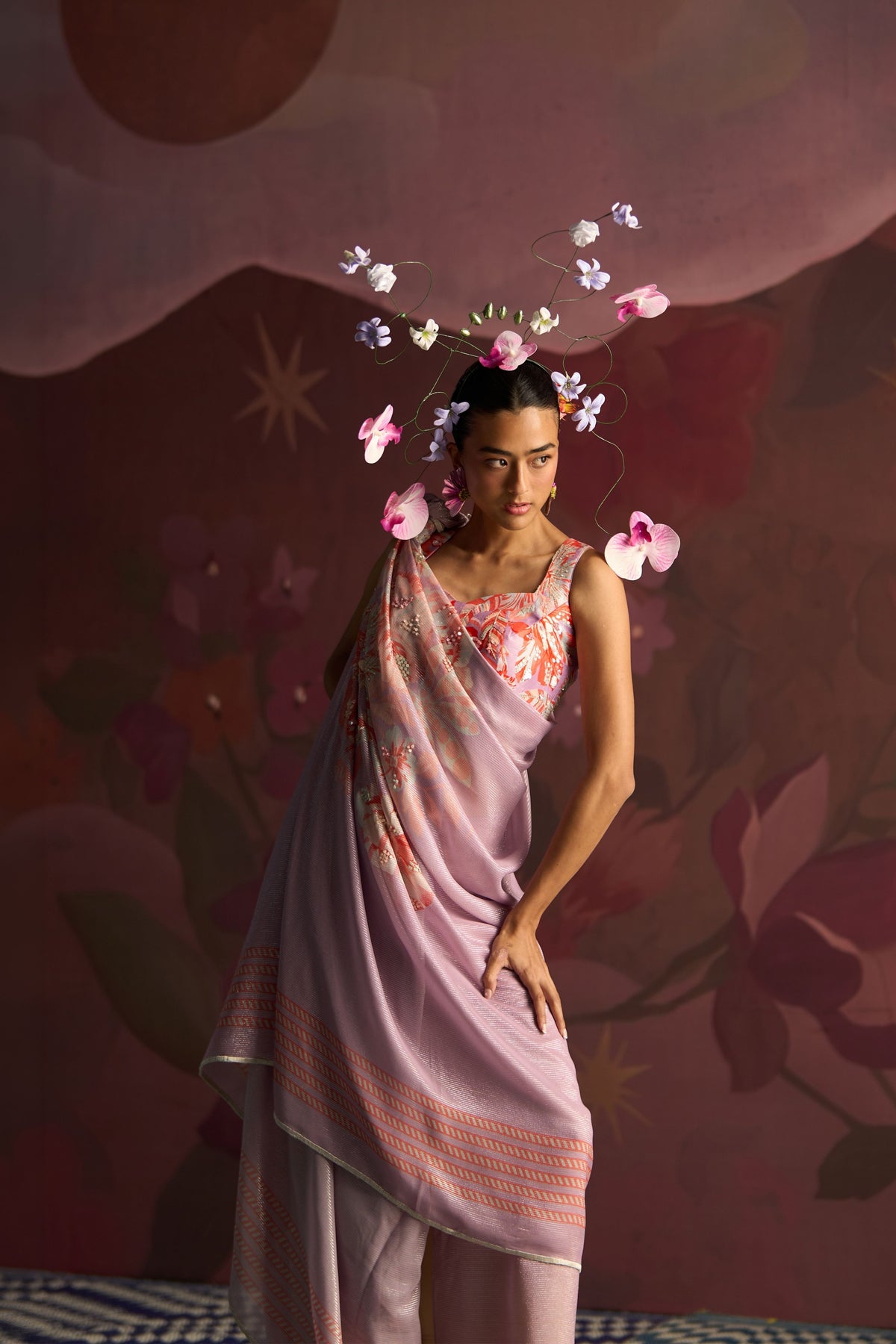 Lavender Blush Veil Saree Set